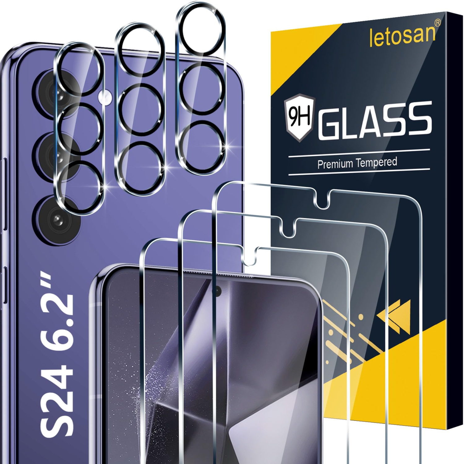 3+3 Pack for Samsung Galaxy S24 Screen Protector, 9H Tempered Glass, Ultrasonic Fingerprint Compatible, HD Clear Case Friendly for Samsung S24 Glass