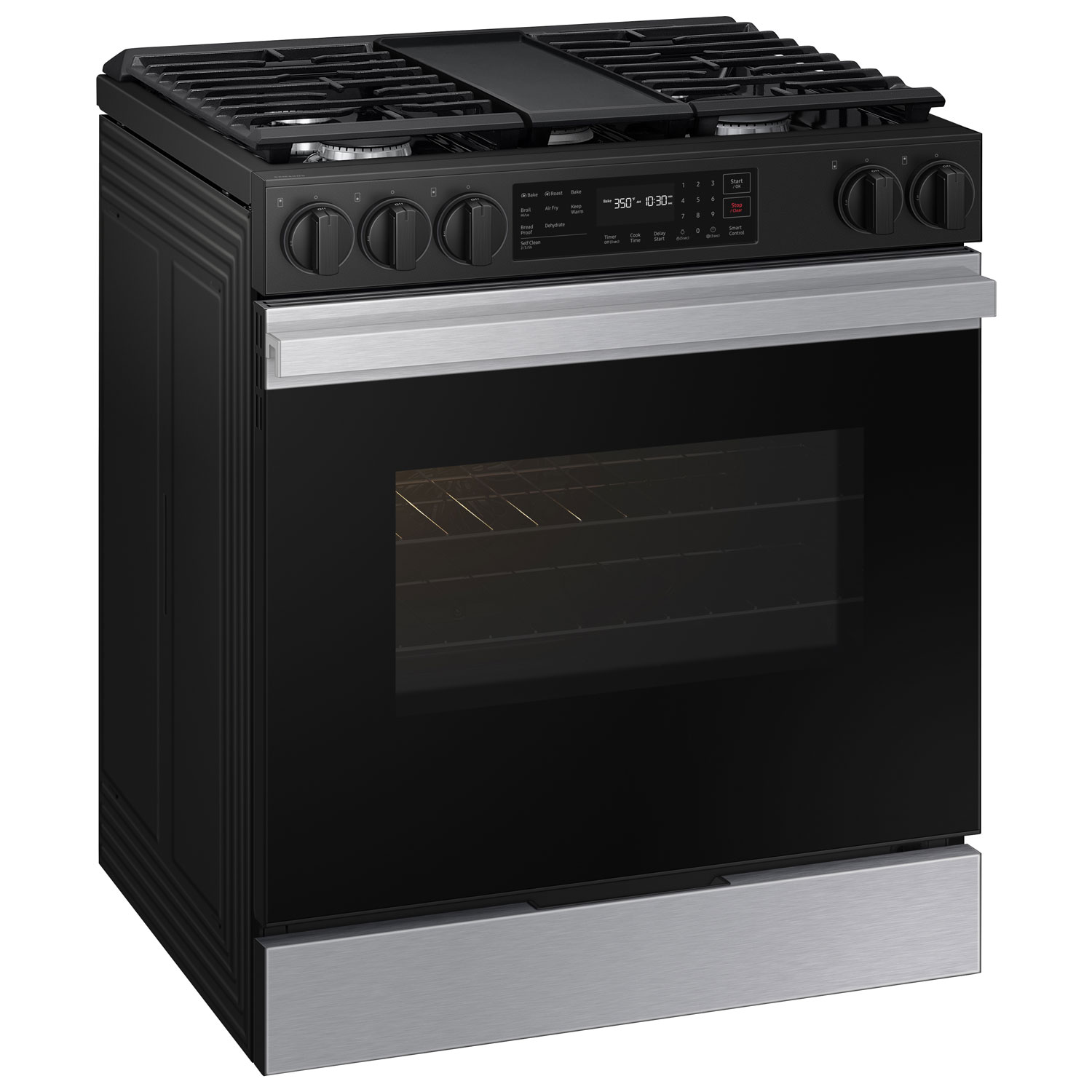 Cuisinière à gaz encastrable à 5 brûleurs et ventilateur à convection 30 po 6 pi³ BESPOKE de Samsung - Acier inoxydable noir mat