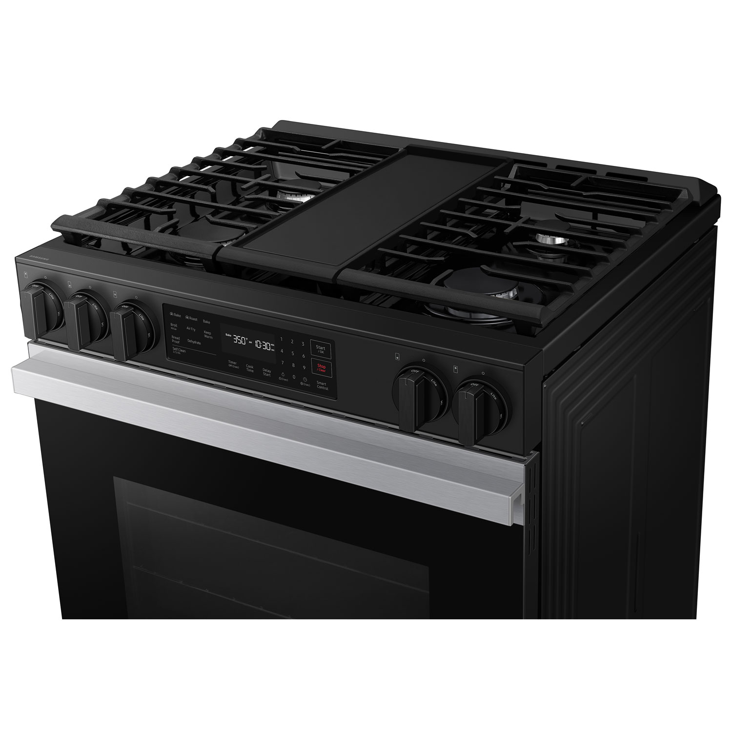 Cuisinière à gaz encastrable à 5 brûleurs et ventilateur à convection 30 po 6 pi³ BESPOKE de Samsung - Acier inoxydable noir mat