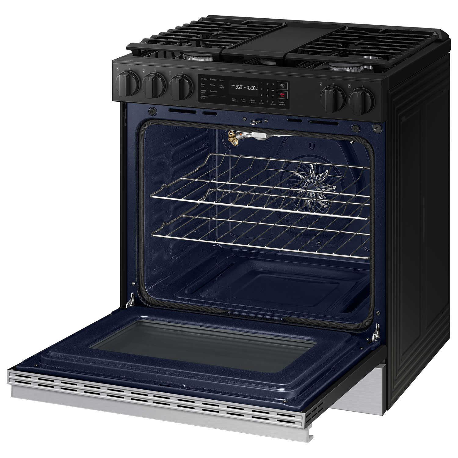 Cuisinière à gaz encastrable à 5 brûleurs et ventilateur à convection 30 po 6 pi³ BESPOKE de Samsung - Acier inoxydable noir mat
