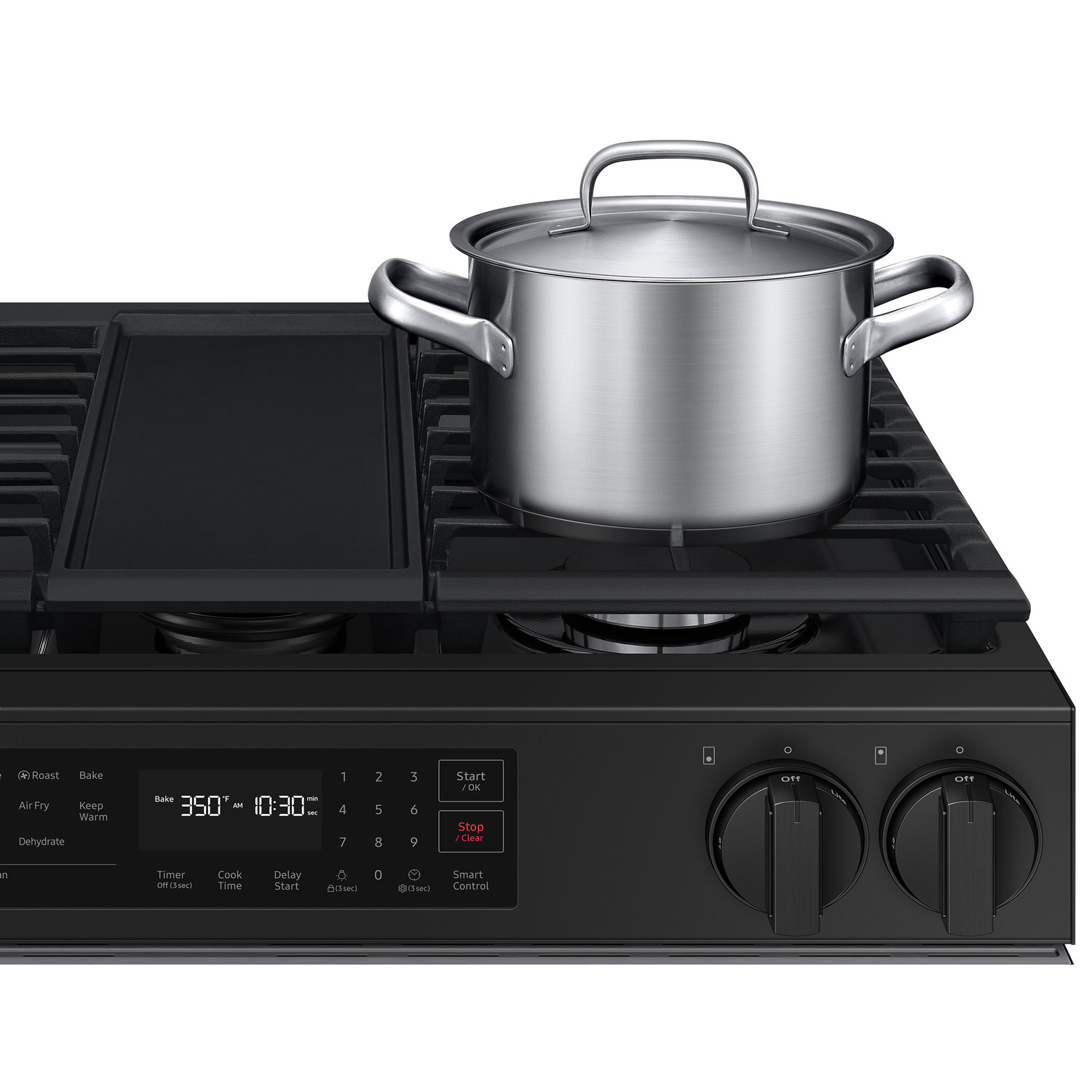 Cuisinière à gaz encastrable à 5 brûleurs et ventilateur à convection 30 po 6 pi³ BESPOKE de Samsung - Acier inoxydable noir mat