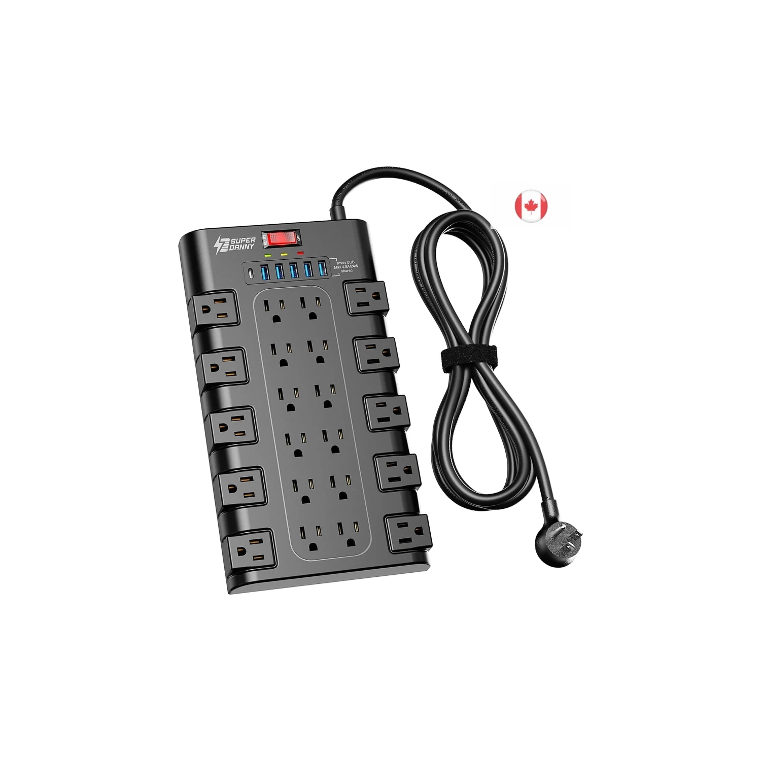 Surge Protector Power Bar - 22 Outlets, 6 USB Ports, Mountable Flat Plug Strip, 2100 Joules, 6.5Ft Cord - Home, Office, Dorm
