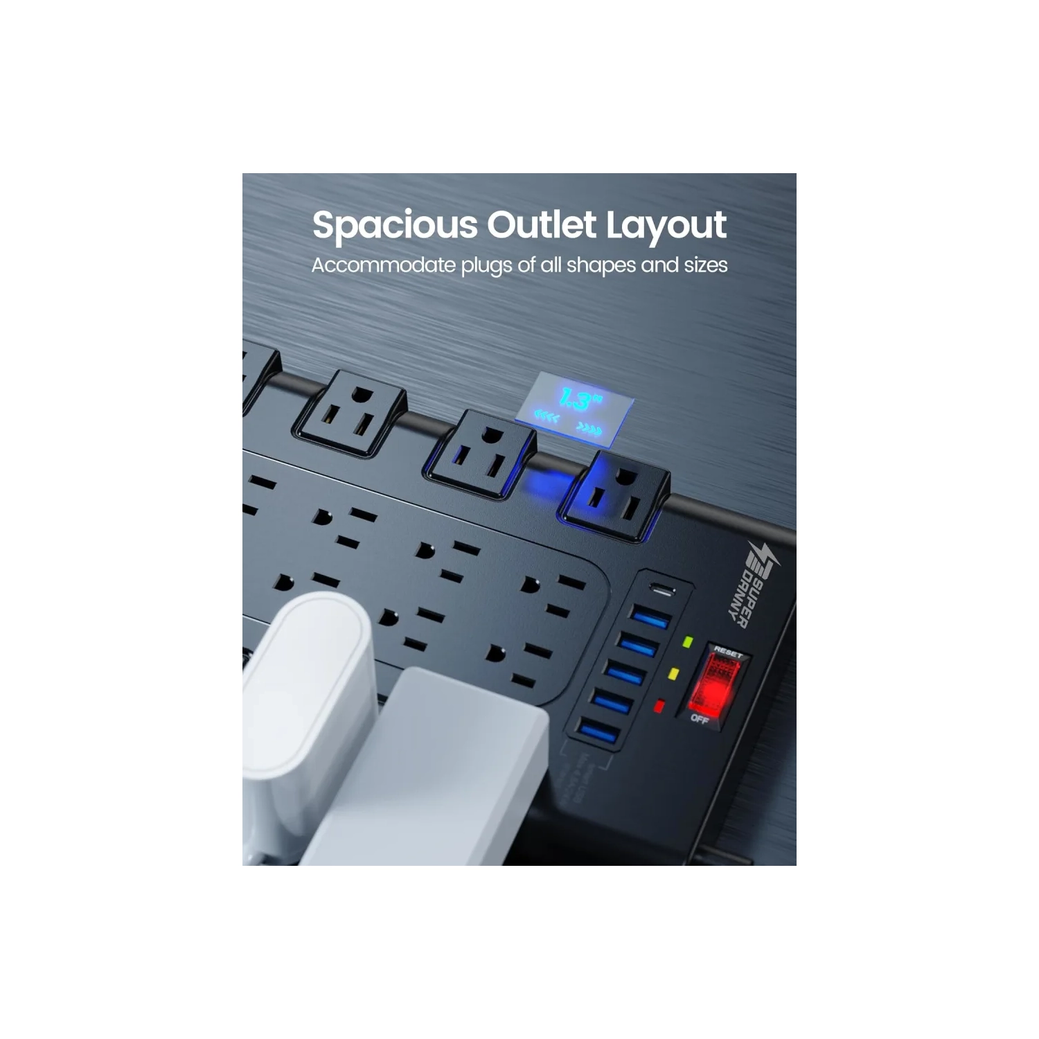 Surge Protector Power Bar - 22 Outlets, 6 USB Ports, Mountable Flat Plug Strip, 2100 Joules, 6.5Ft Cord - Home, Office, Dorm