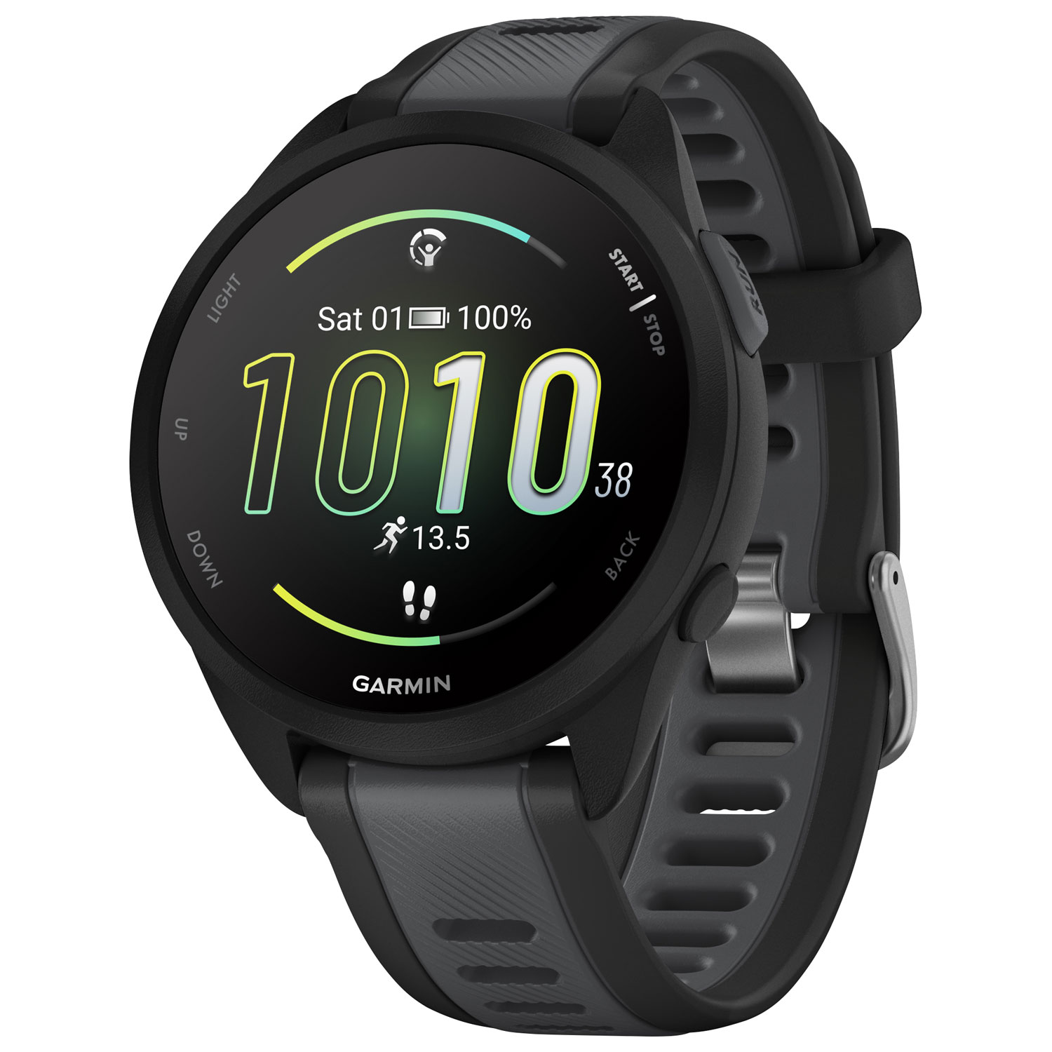 Garmin Forerunner 165 45mm GPS Watch with Heart Rate Monitor - Medium / Large - Black/Slate Grey