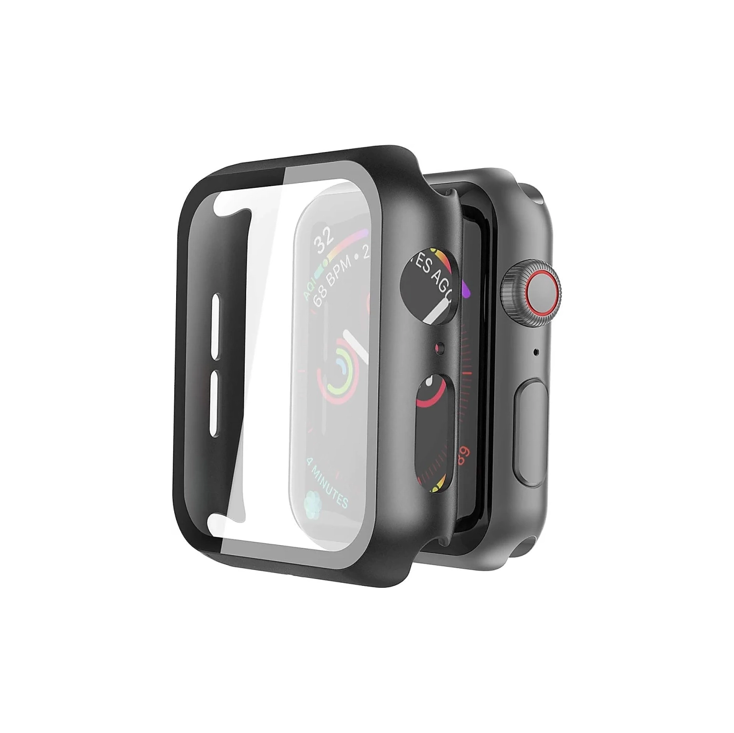 2-Pack Black Hard PC Case with Tempered Glass Screen Protector for Apple Watch Series 6, SE, 5, 4