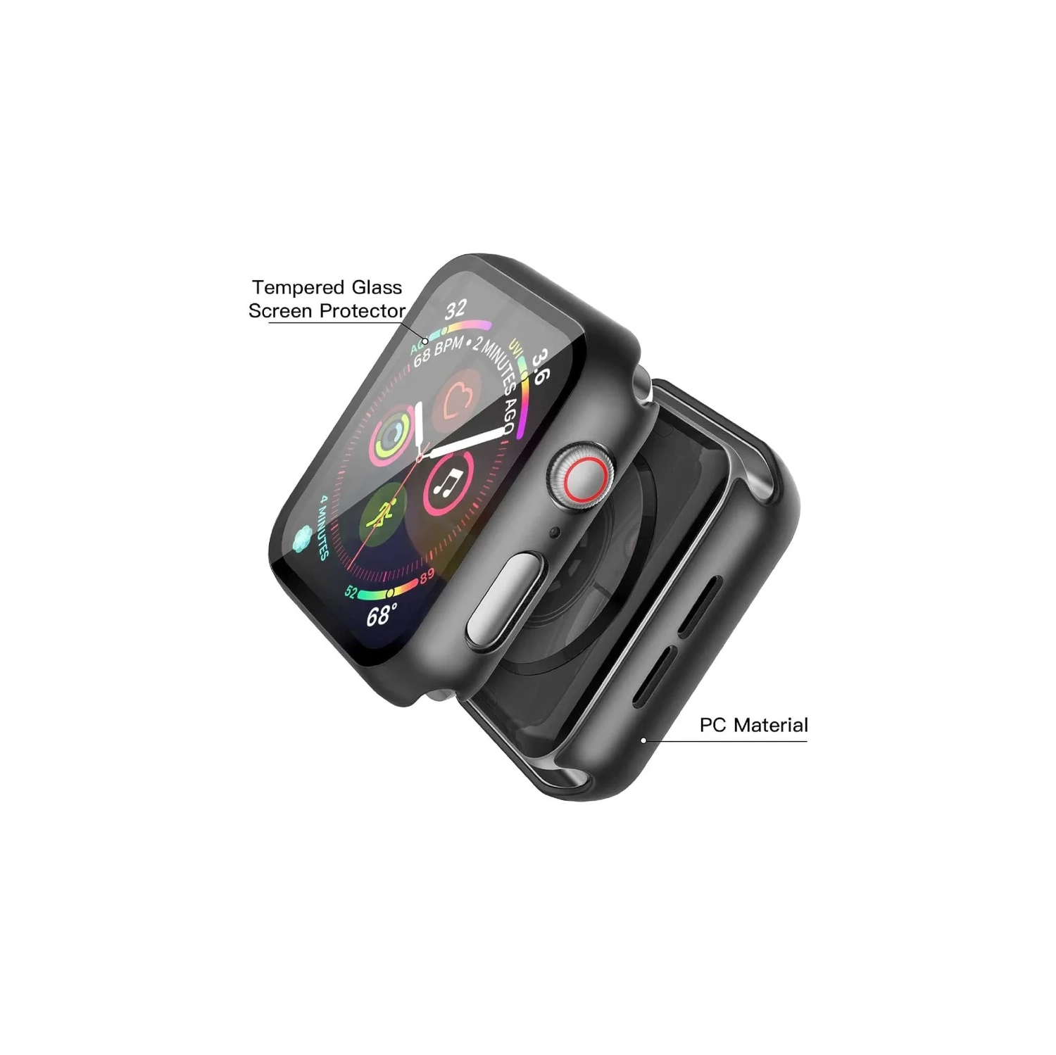 2-Pack Black Hard PC Case with Tempered Glass Screen Protector for Apple Watch Series 6, SE, 5, 4