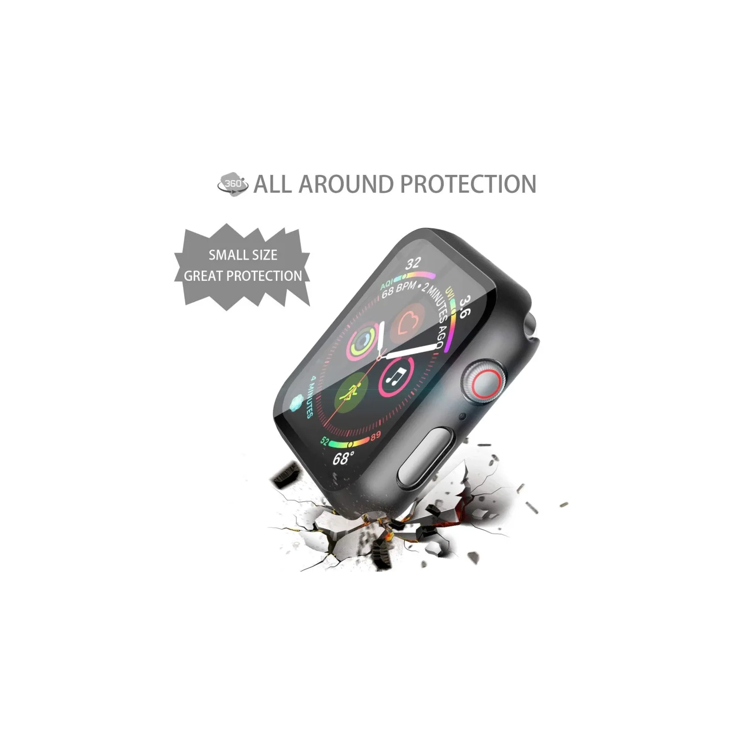 2-Pack Black Hard PC Case with Tempered Glass Screen Protector for Apple Watch Series 6, SE, 5, 4