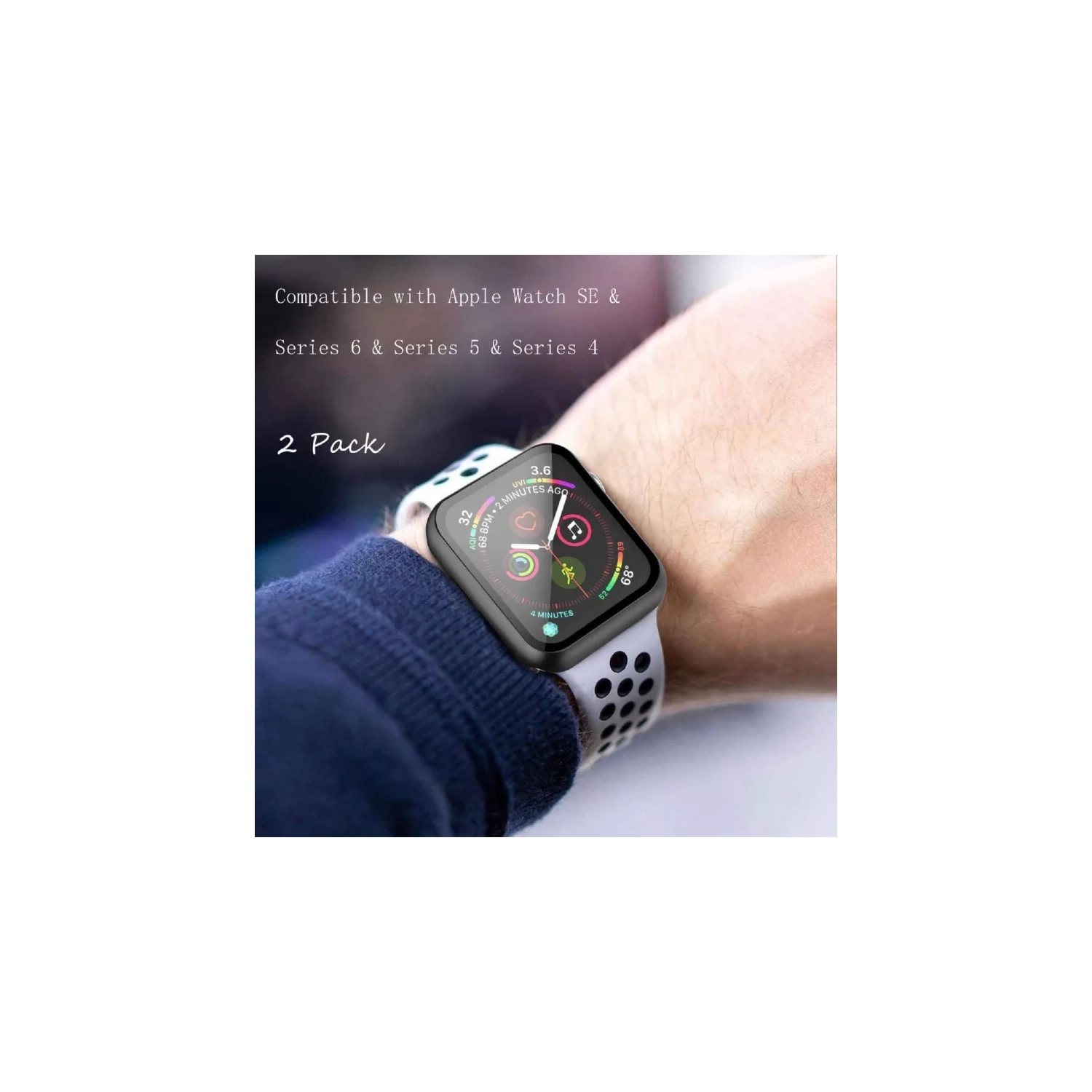 2-Pack Black Hard PC Case with Tempered Glass Screen Protector for Apple Watch Series 6, SE, 5, 4