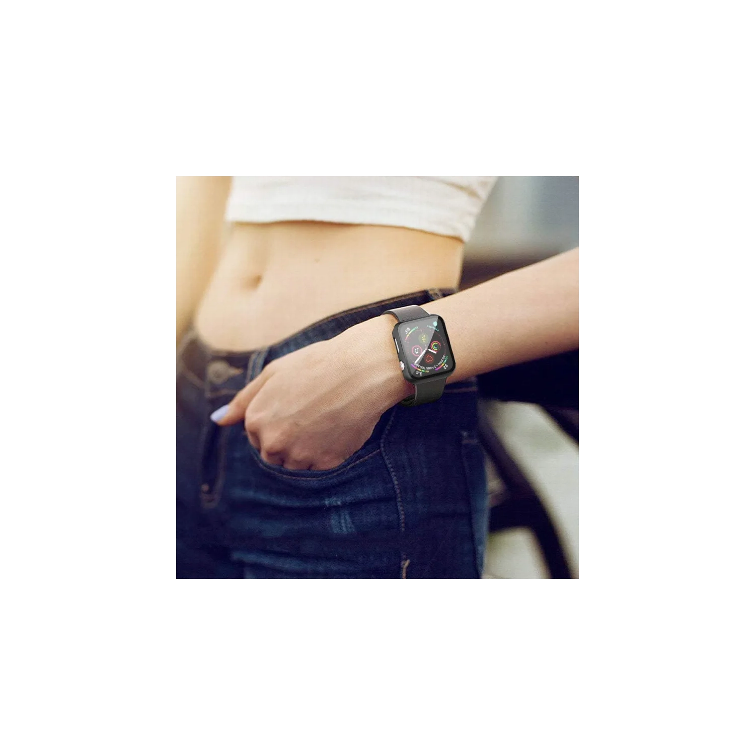 2-Pack Black Hard PC Case with Tempered Glass Screen Protector for Apple Watch Series 6, SE, 5, 4