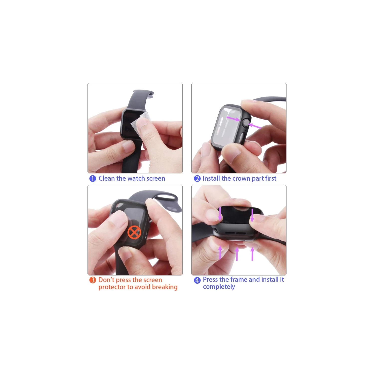 2-Pack Black Hard PC Case with Tempered Glass Screen Protector for Apple Watch Series 6, SE, 5, 4