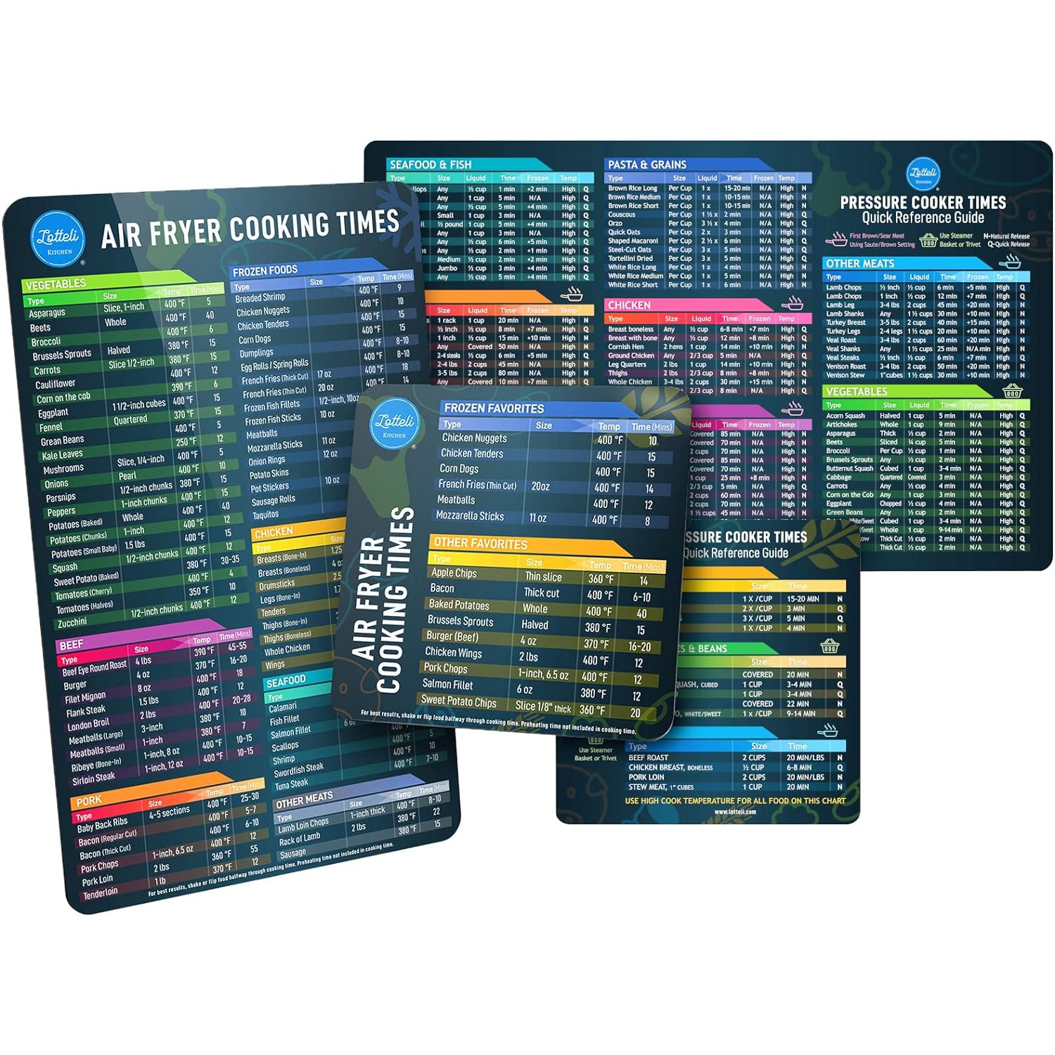 Air Fryer & Pressure Cooker Magnetic Cheat Sheet Set, Air Fryer Accessories Cook Times, Instapot Accessory Magnet Sheet Quick Reference Guide for