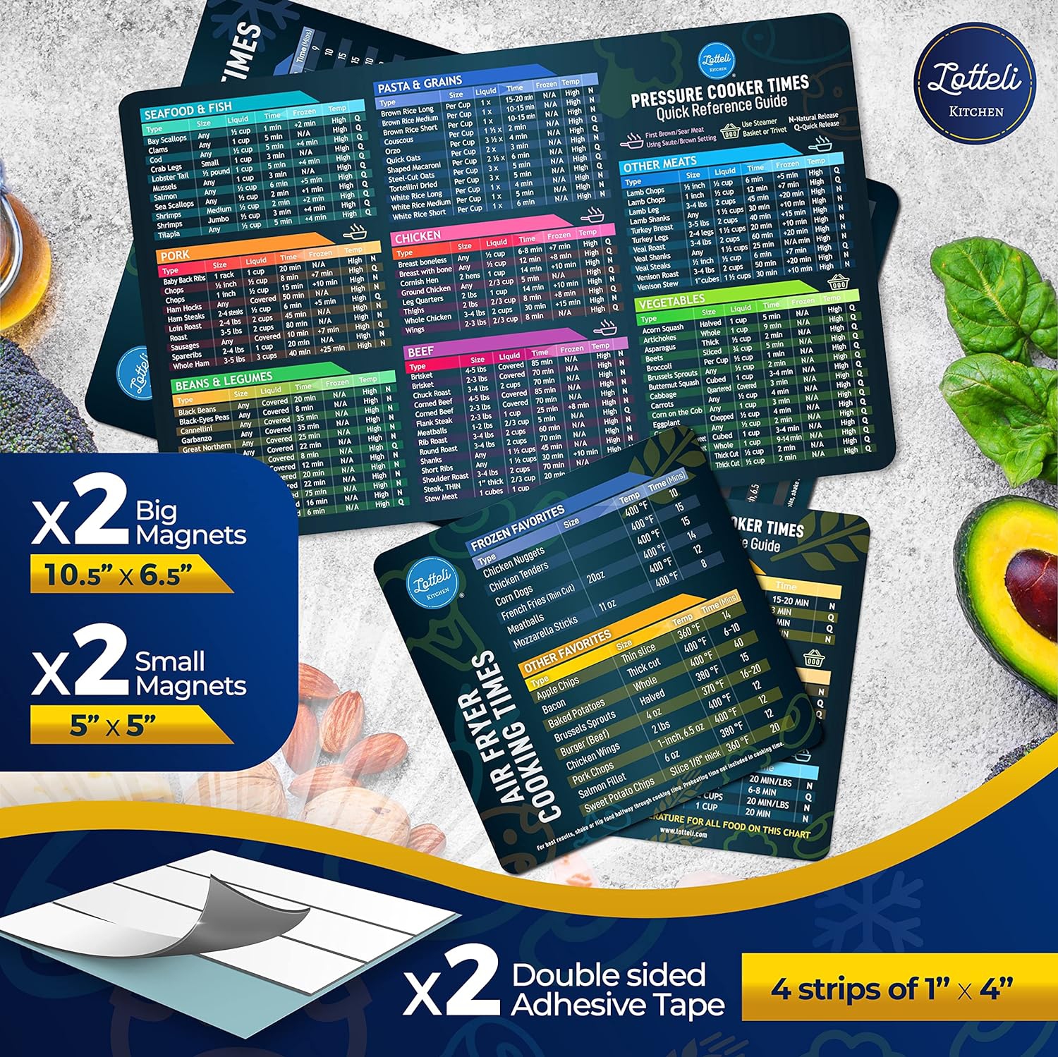 Air Fryer & Pressure Cooker Magnetic Cheat Sheet Set, Air Fryer Accessories Cook Times, Instapot Accessory Magnet Sheet Quick Reference Guide for