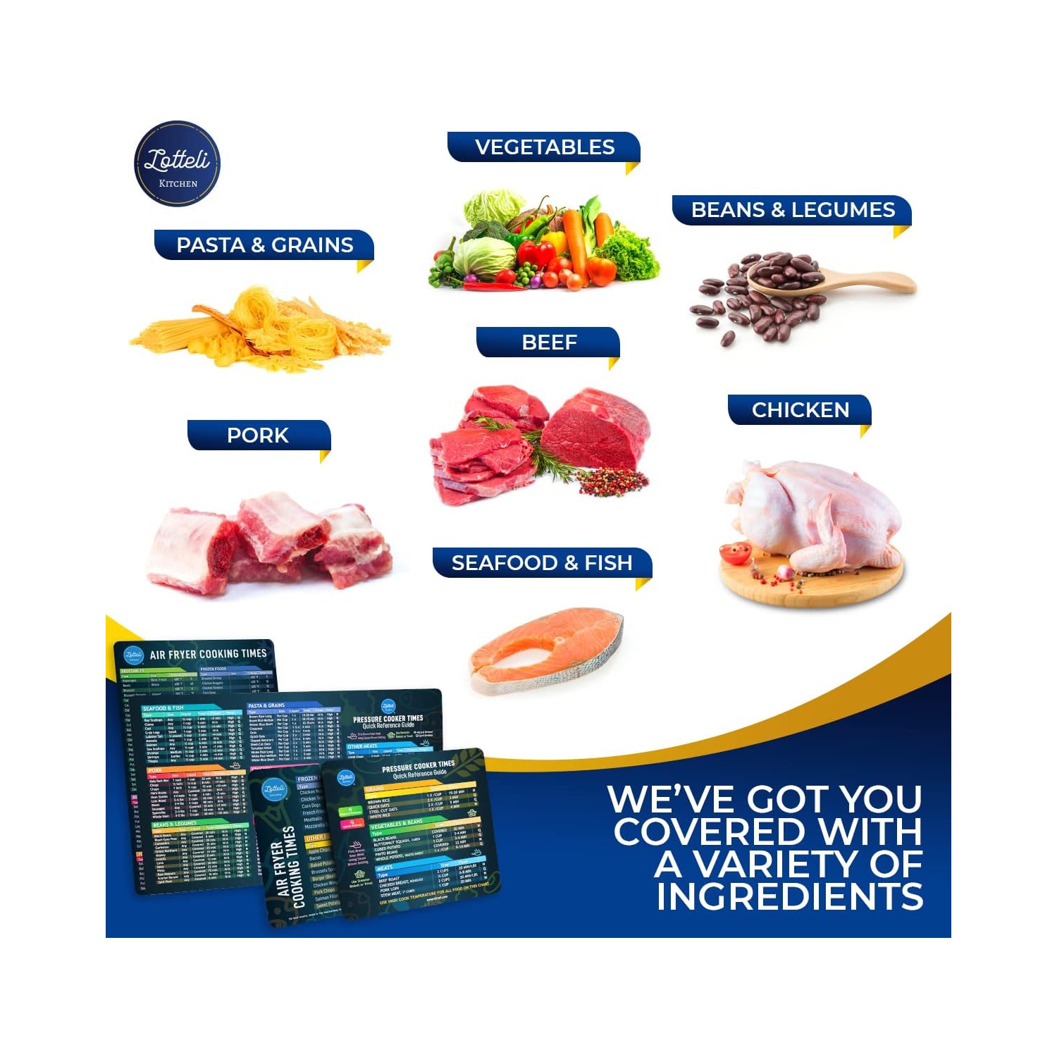 Air Fryer & Pressure Cooker Magnetic Cheat Sheet Set, Air Fryer Accessories Cook Times, Instapot Accessory Magnet Sheet Quick Reference Guide for