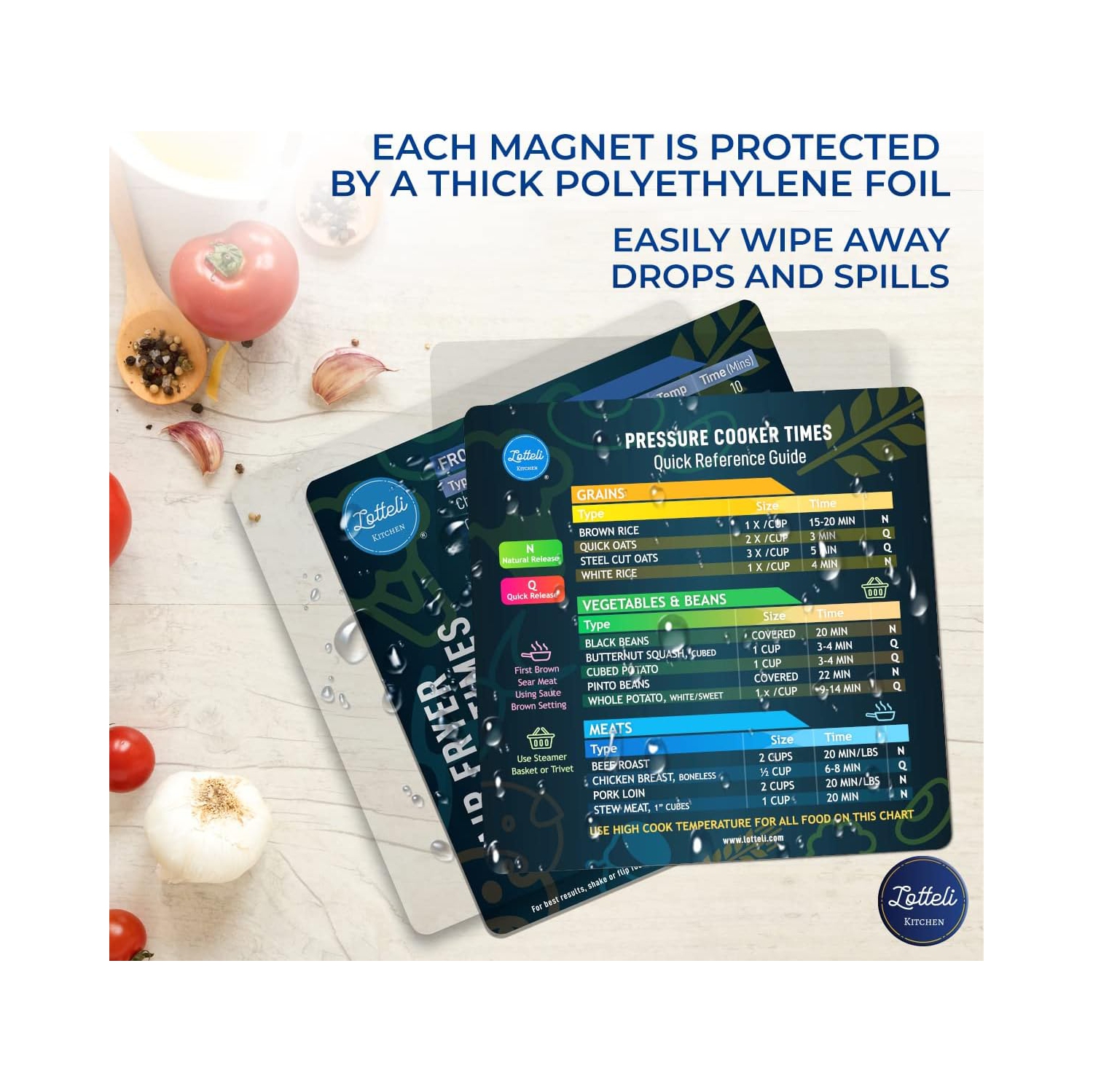 Air Fryer & Pressure Cooker Magnetic Cheat Sheet Set, Air Fryer Accessories Cook Times, Instapot Accessory Magnet Sheet Quick Reference Guide for