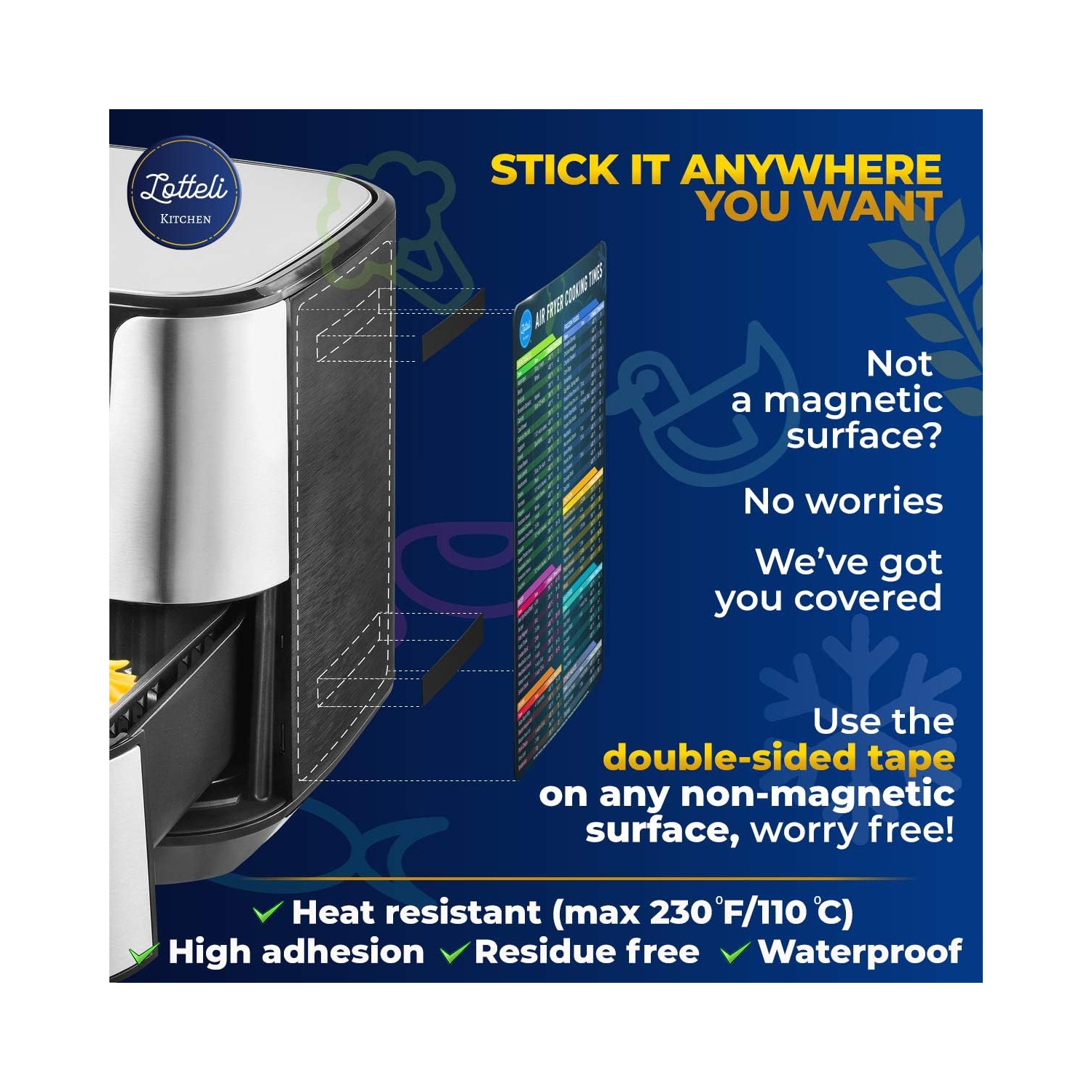 Air Fryer & Pressure Cooker Magnetic Cheat Sheet Set, Air Fryer Accessories Cook Times, Instapot Accessory Magnet Sheet Quick Reference Guide for