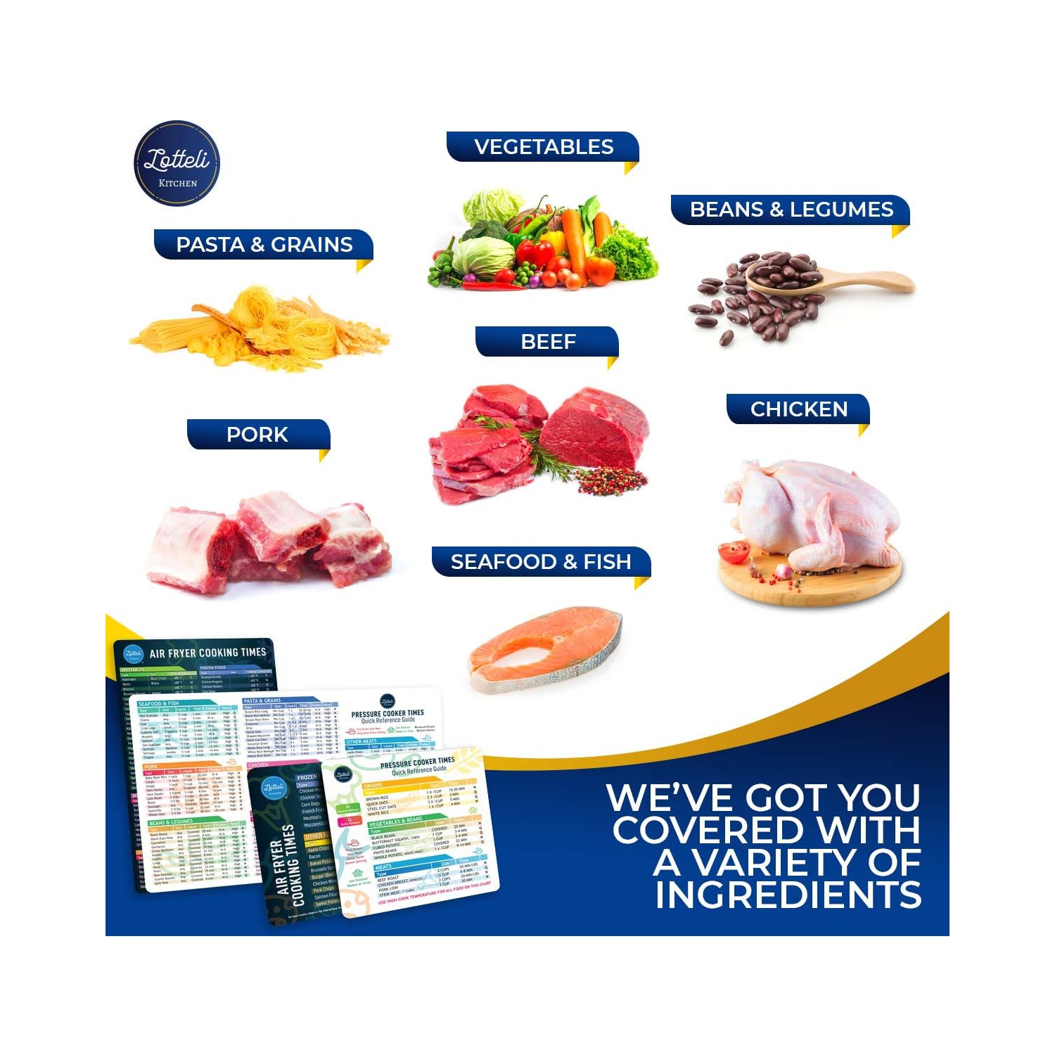 Air Fryer & Pressure Cooker Magnetic Cheat Sheet Set, Air Fryer Accessories Cook Times, Instapot Accessory Magnet Sheet Quick Reference Guide for