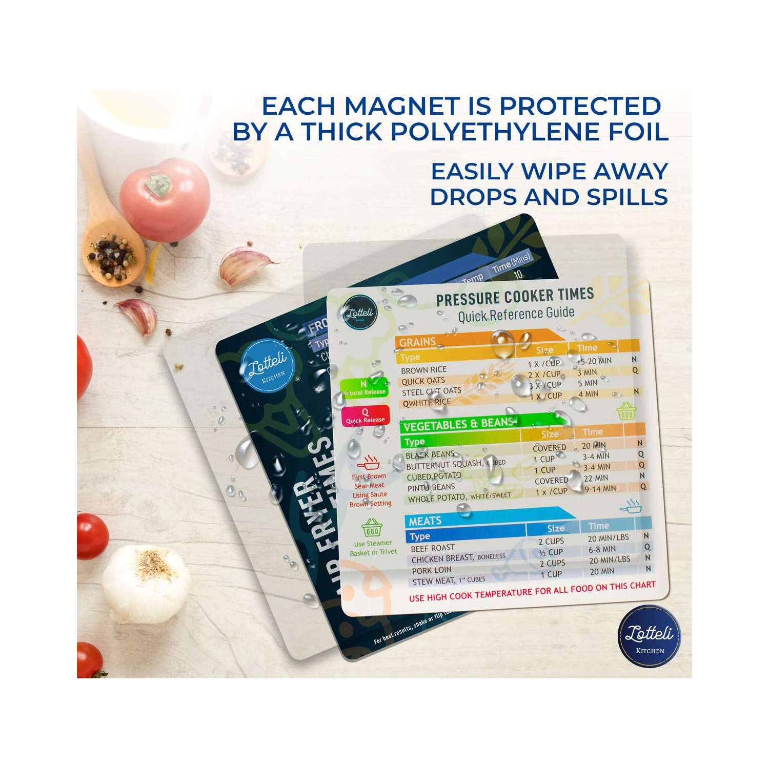 Air Fryer & Pressure Cooker Magnetic Cheat Sheet Set, Air Fryer Accessories Cook Times, Instapot Accessory Magnet Sheet Quick Reference Guide for