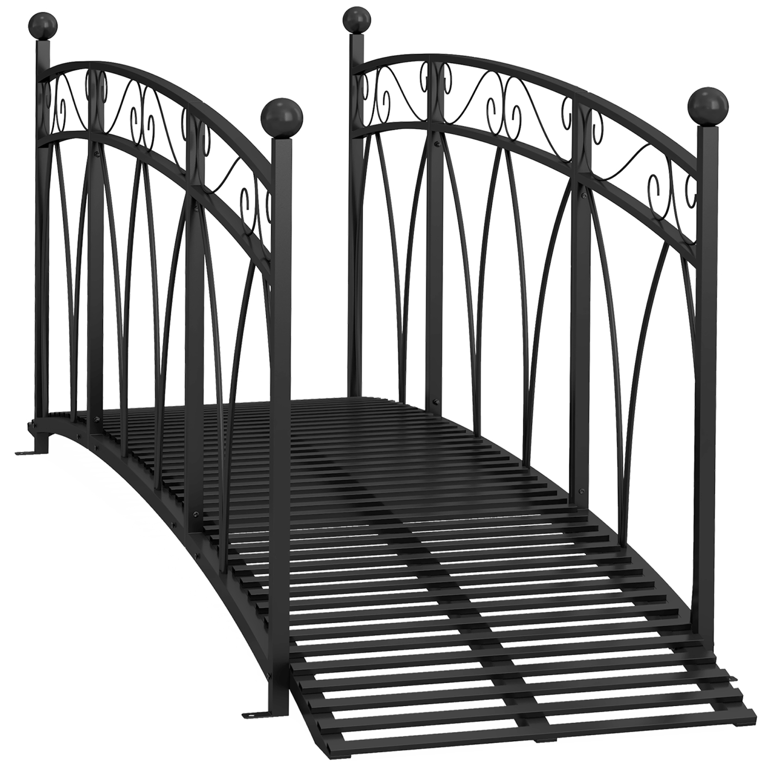 Outsunny 8' Metal Arch Garden Bridge with Safety Railings, Decorative Arc Footbridge with Delicate Scrollwork, Pond Bridge for Backyard Creek Stream,
