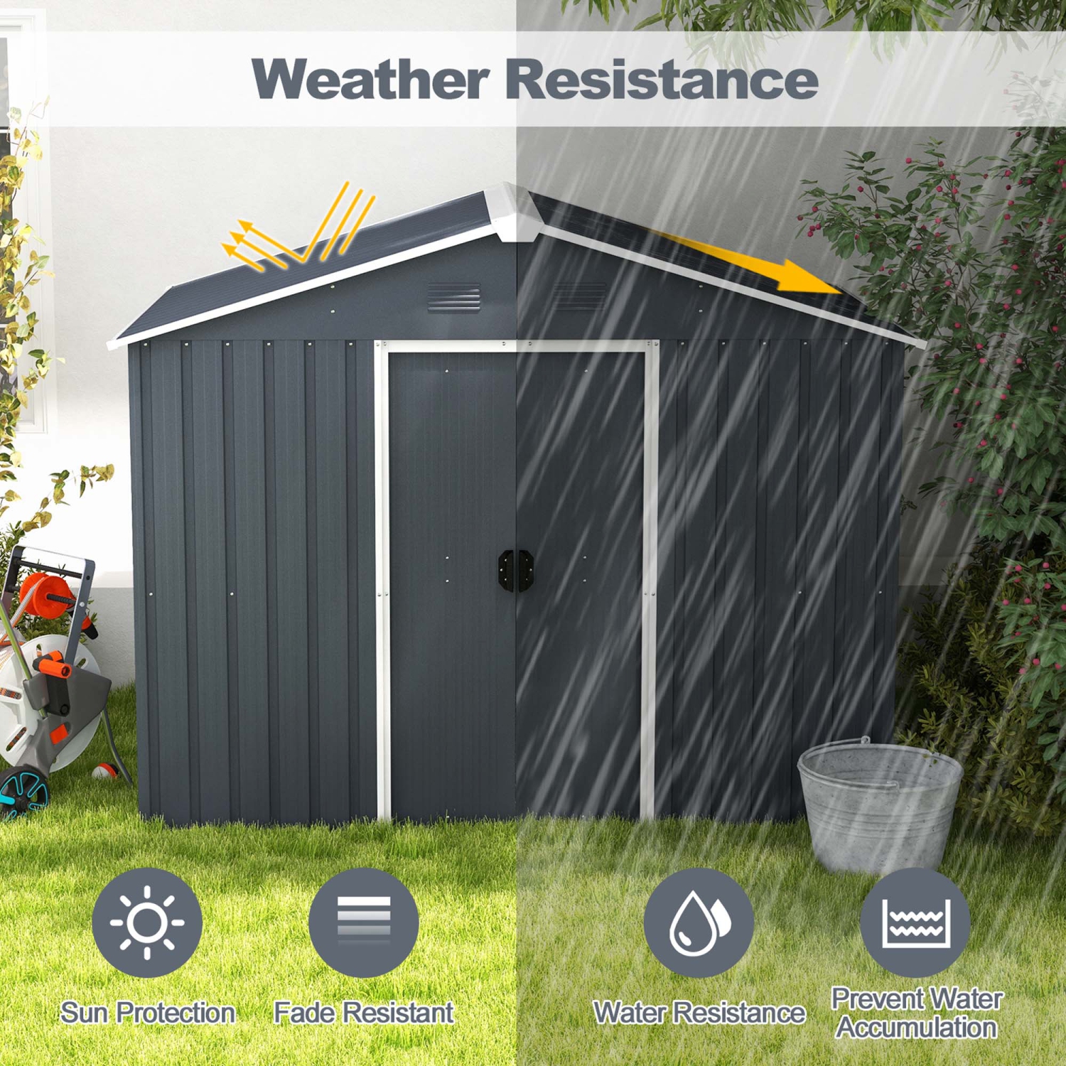 Costway 5.7 FT x 7.5 FT Outside Storage Shed Double Door Outdoor Tool House withAir Window