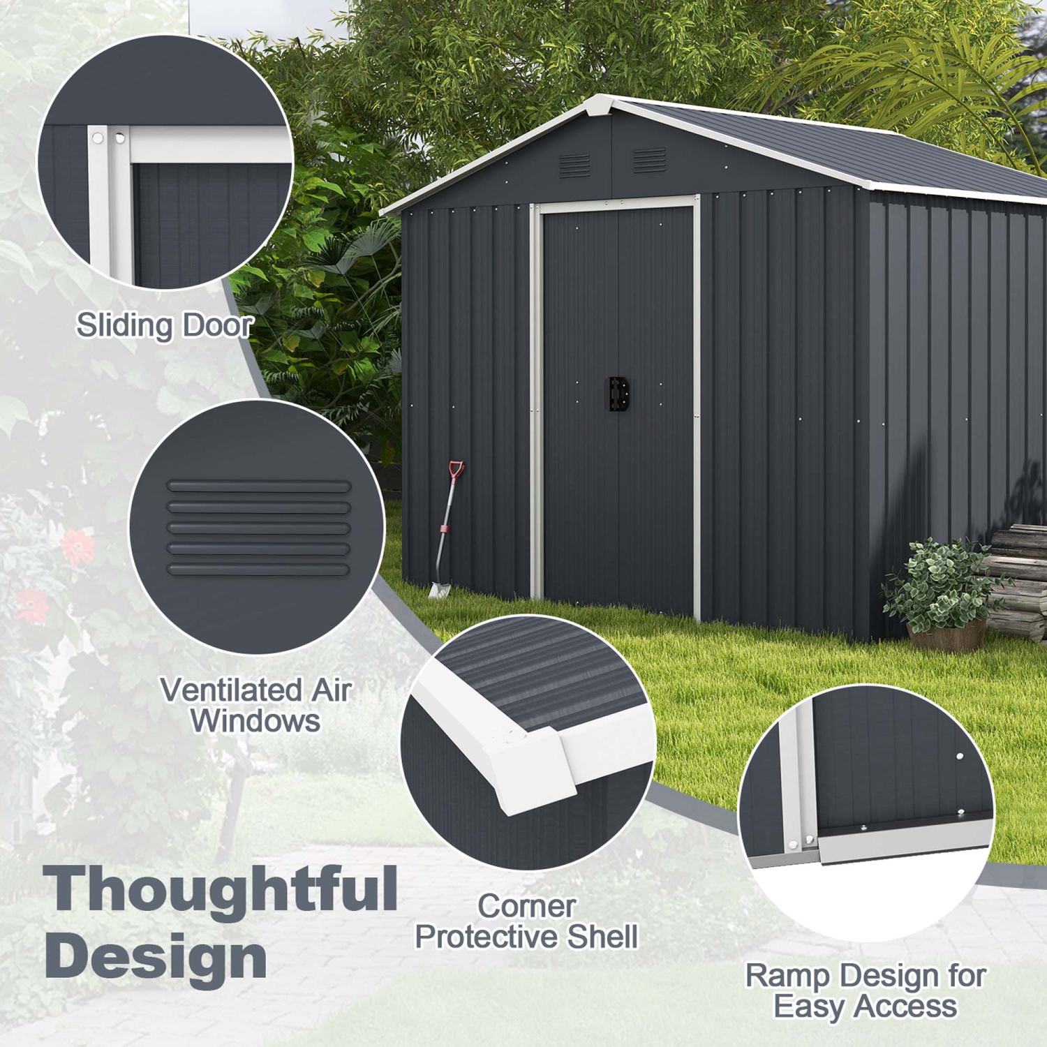 Costway 5.7 FT x 7.5 FT Outside Storage Shed Double Door Outdoor Tool House withAir Window