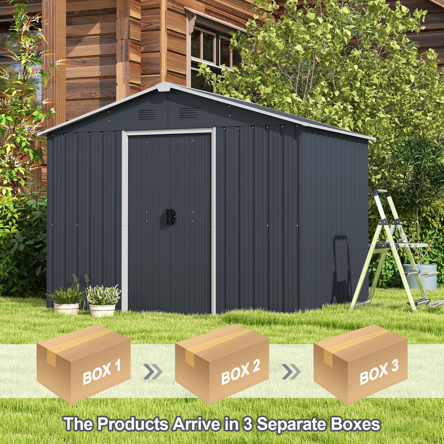 Costway 5.7 FT x 7.5 FT Outside Storage Shed Double Door Outdoor Tool House withAir Window
