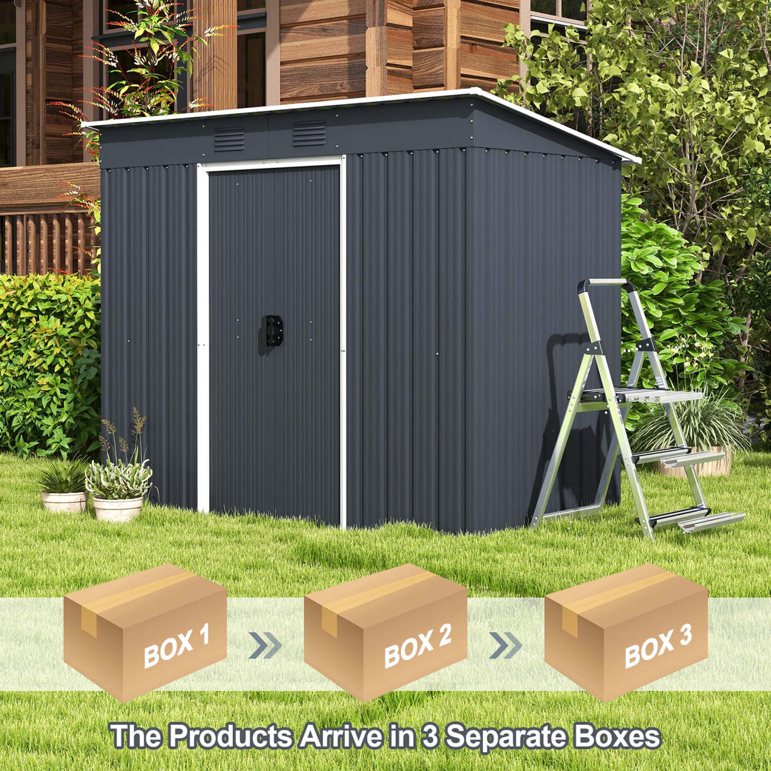 Costway 3.6' x 7.1' Outside Garden Storage Shed Tool House with Ground Foundation Frame