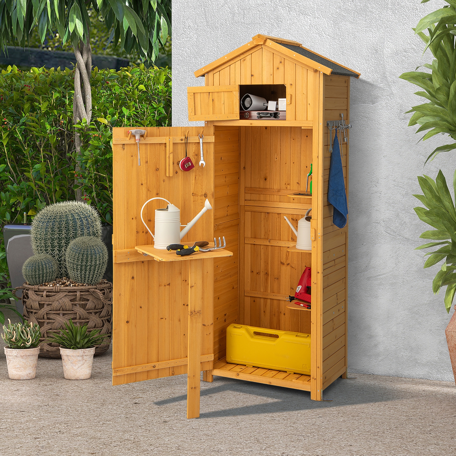 Costway Garden Storage Shed Outdoor Lockable Storage Cabinet Tool Organizer with Shelves