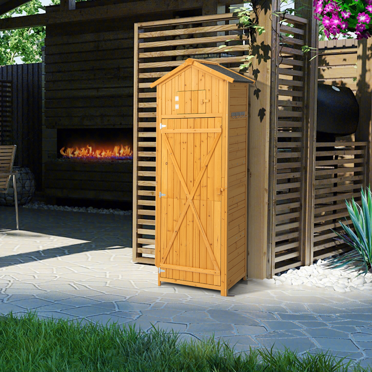 Costway Garden Storage Shed Outdoor Lockable Storage Cabinet Tool Organizer with Shelves