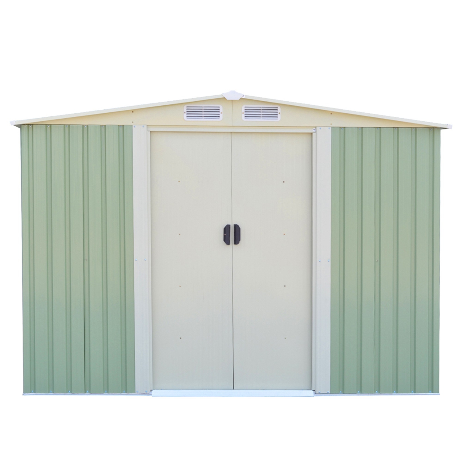 Costway 8.5x8.5FT Outdoor Garden Storage Shed Tool House Sliding Door Galvanized Steel Green
