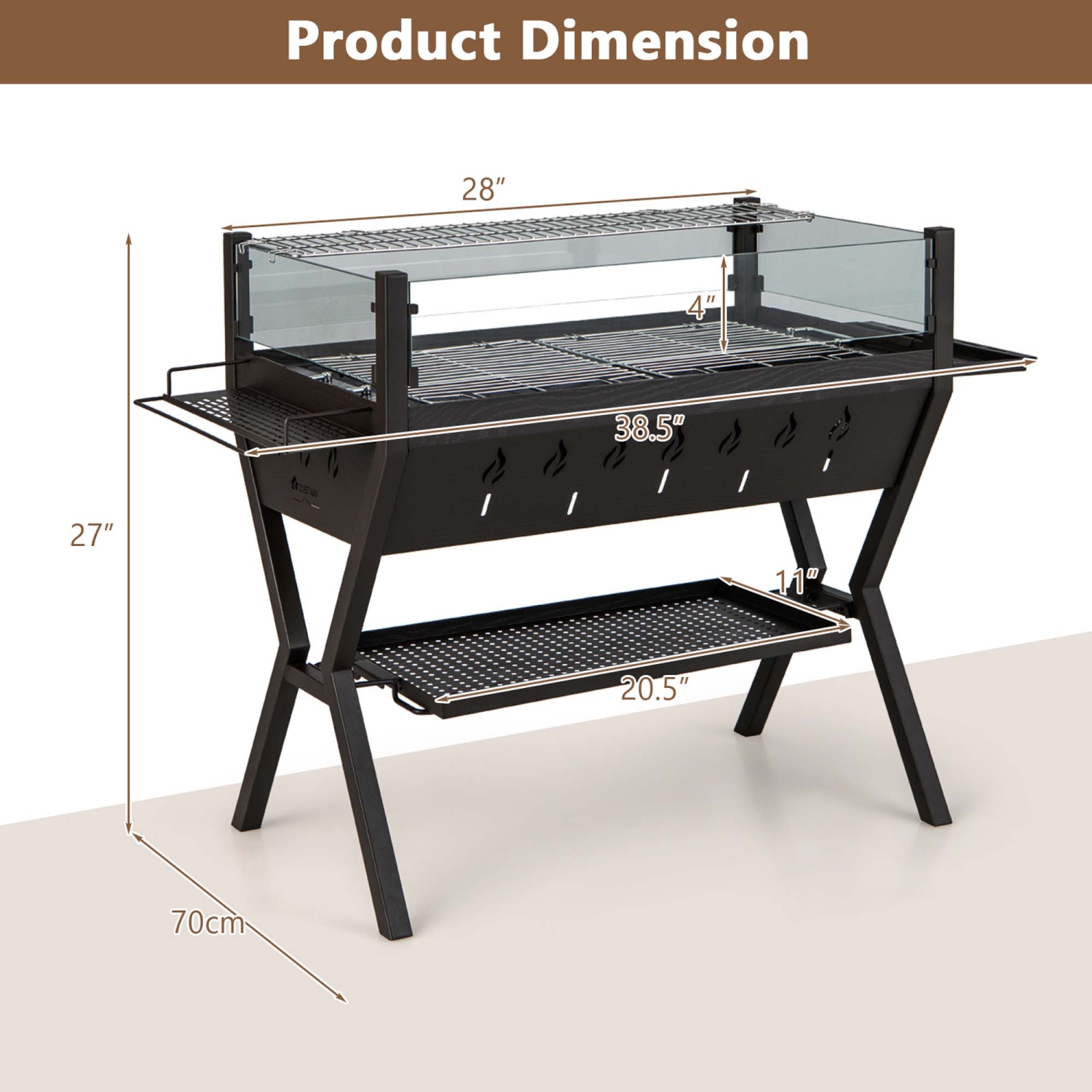 Costway Stainless Steel Barbecue Charcoal Grills with Seasoning Racks & Storage Shelf