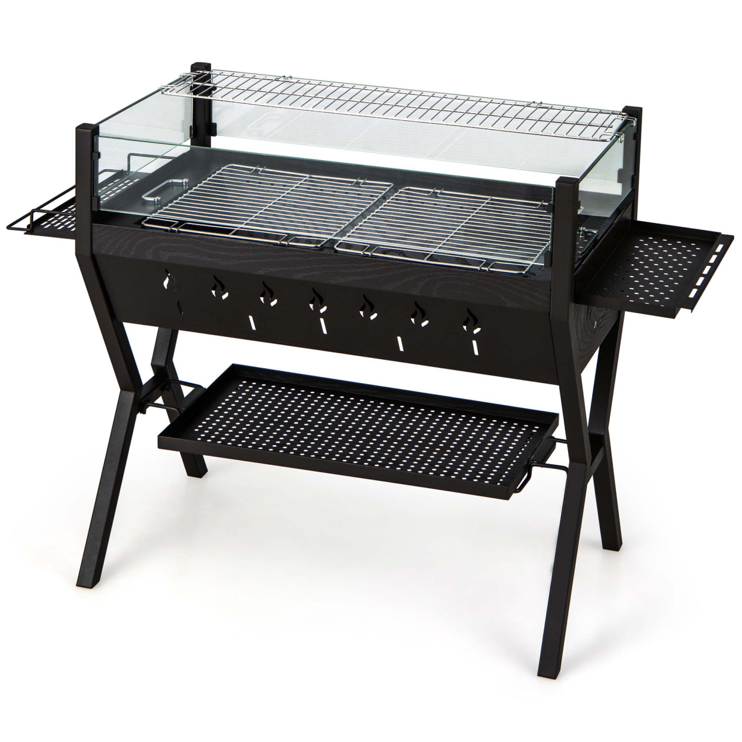 Costway Stainless Steel Barbecue Charcoal Grills with Seasoning Racks & Storage Shelf