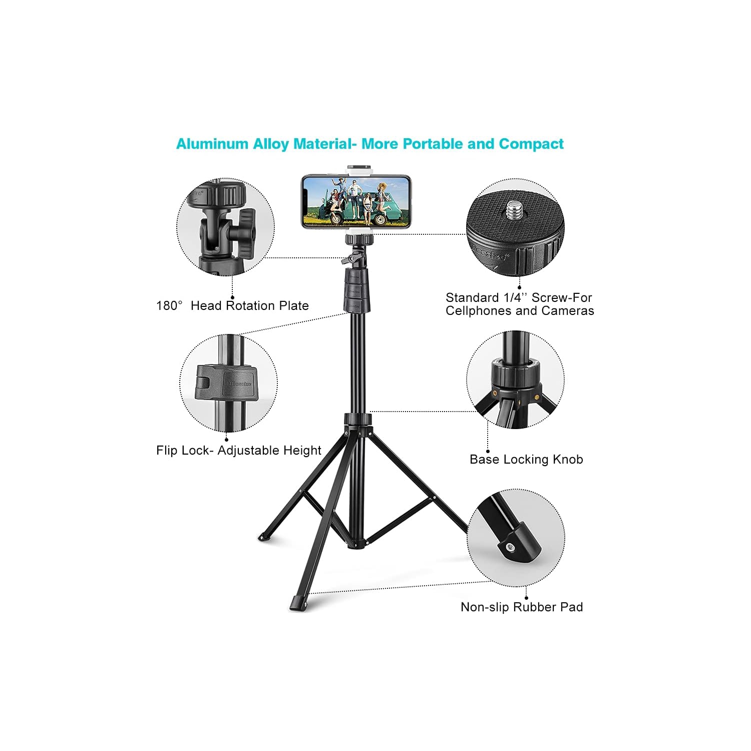 67'' Phone Tripod Stand & Selfie Stick Tripod, Cellphone Tripod with Wireless Remote and Phone Holder, Compatible with All Phones/Cameras