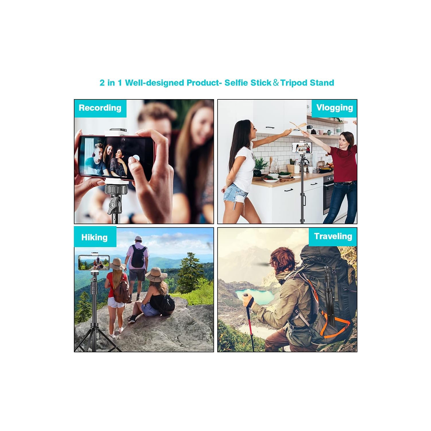 67'' Phone Tripod Stand & Selfie Stick Tripod, Cellphone Tripod with Wireless Remote and Phone Holder, Compatible with All Phones/Cameras