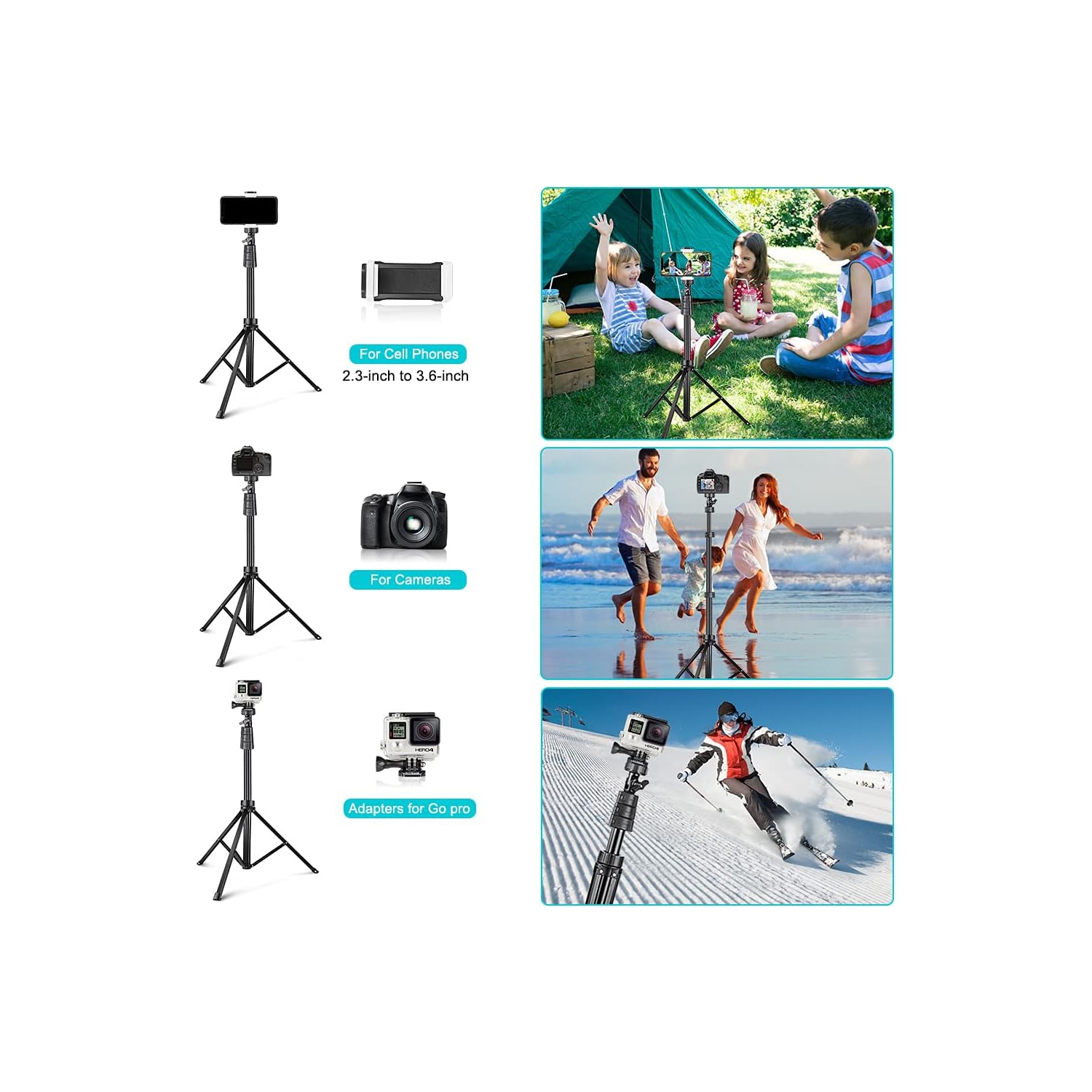 67'' Phone Tripod Stand & Selfie Stick Tripod, Cellphone Tripod with Wireless Remote and Phone Holder, Compatible with All Phones/Cameras