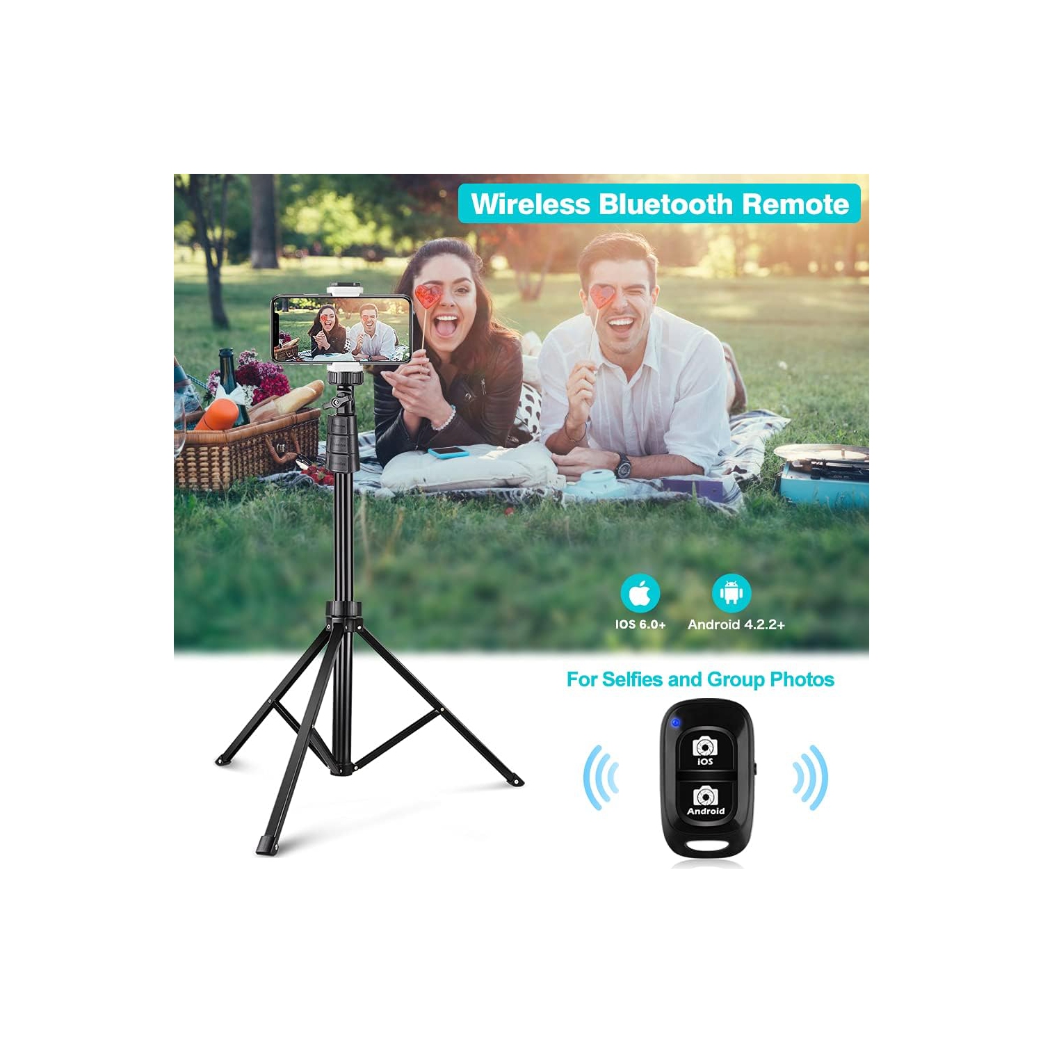 67'' Phone Tripod Stand & Selfie Stick Tripod, Cellphone Tripod with Wireless Remote and Phone Holder, Compatible with All Phones/Cameras
