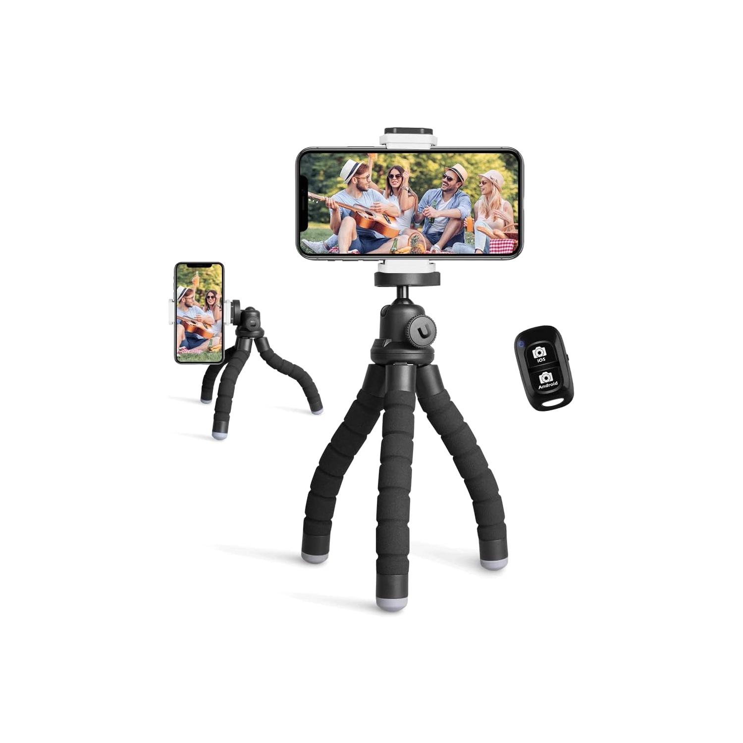 Phone Tripod, Portable and Flexible Tripod with Wireless Remote and Universal Clip, Compatible with All Cell Phones/Cameras, Tripod Stand for
