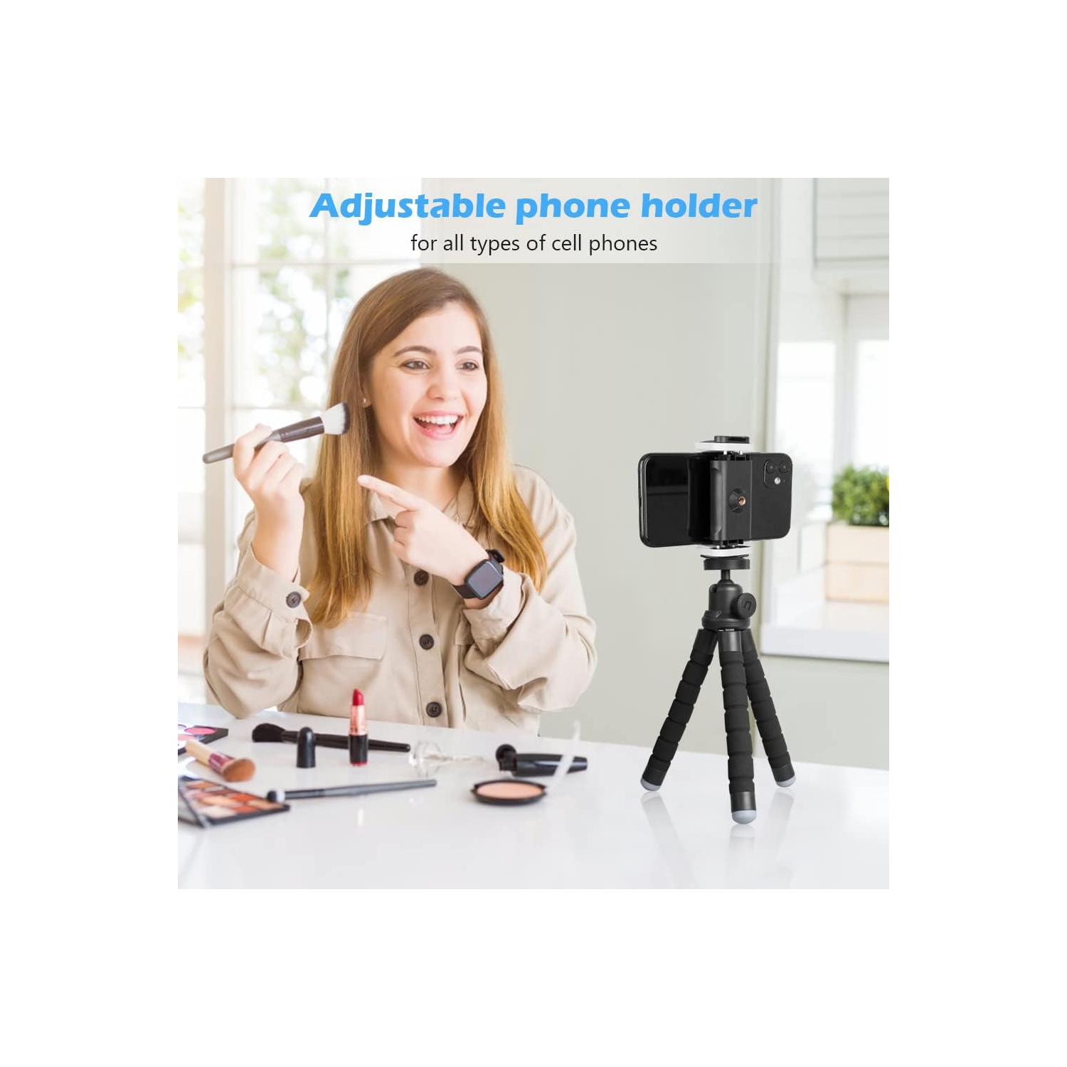 Phone Tripod, Portable and Flexible Tripod with Wireless Remote and Universal Clip, Compatible with All Cell Phones/Cameras, Tripod Stand for