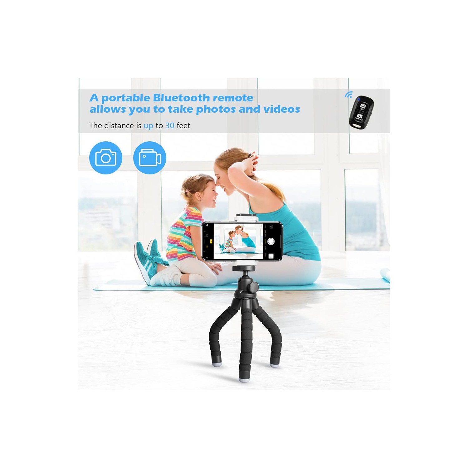 Phone Tripod, Portable and Flexible Tripod with Wireless Remote and Universal Clip, Compatible with All Cell Phones/Cameras, Tripod Stand for