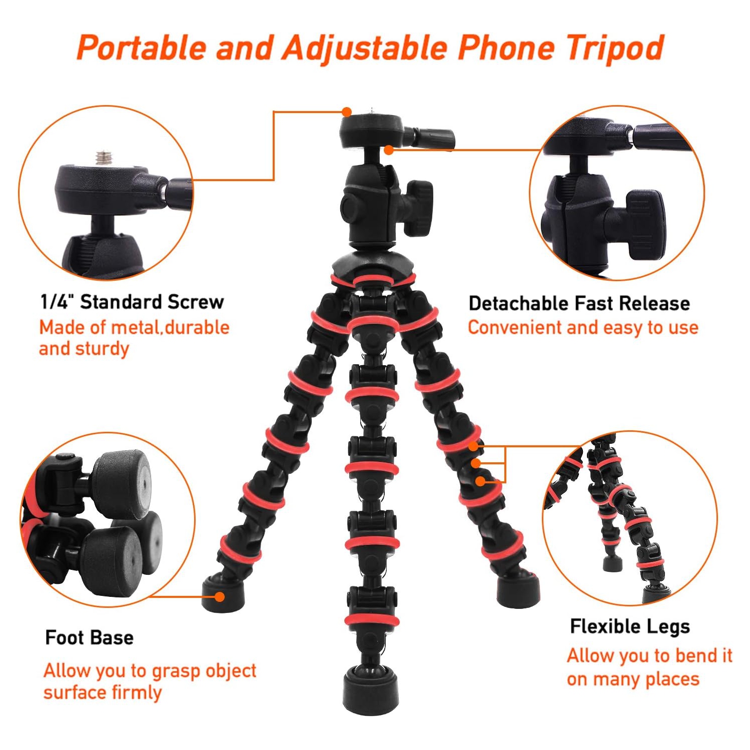 Phone Tripod, Tripod with Wireless Remote Phone Holder Mount Use as iPhone Tripod, Cell Phone Tripod, Camera Tripod for iPhone Gopro