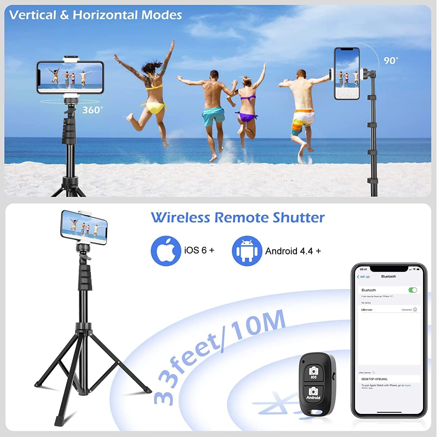 62" Phone Tripod & Selfie Stick,Extendable Cell Phone Tripod Stand with Wireless Remote and Phone Holder, Compatible with iPhone Android Phone, Camera