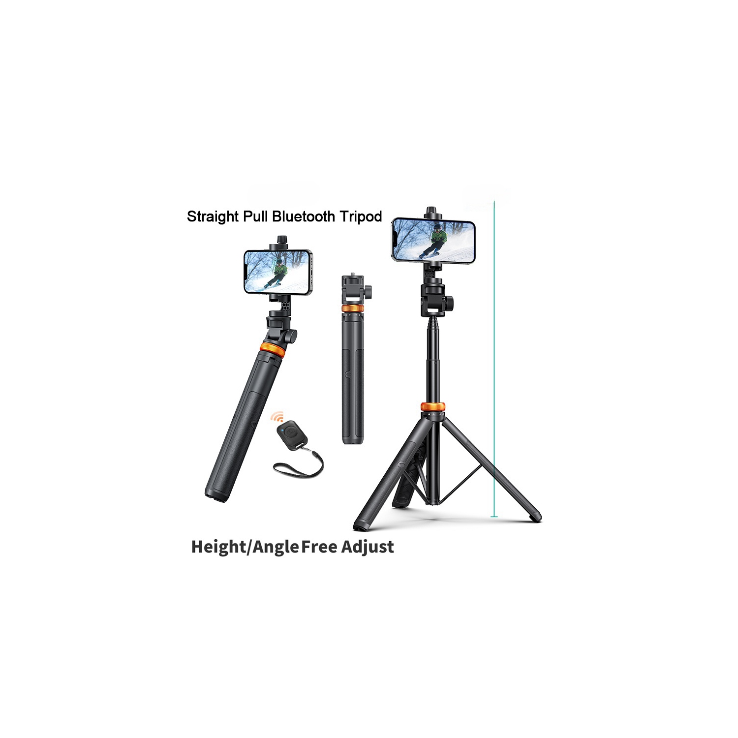 62" Phone Tripod for iPhone, Selfie Stick Tripod with Remote & GoPro Adapter, Solidest Travel Phone Tripod Stand Fit for iPhone 14 Pro Max 13