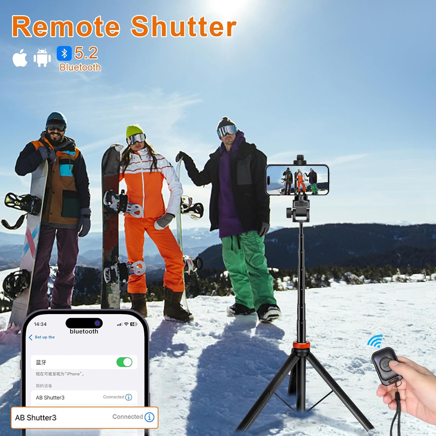 62" Phone Tripod for iPhone, Selfie Stick Tripod with Remote & GoPro Adapter, Solidest Travel Phone Tripod Stand Fit for iPhone 14 Pro Max 13