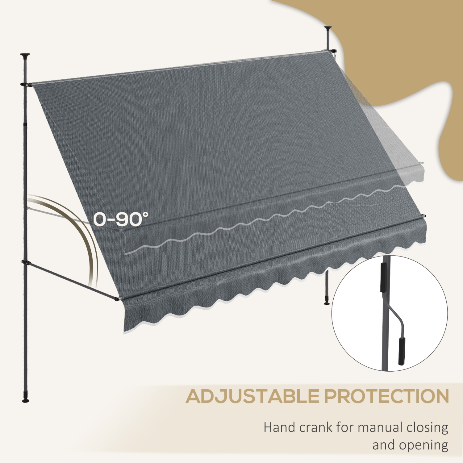 Outsunny 11.5' x 4' Manual Retractable Awning, Non-Screw Freestanding Patio Sun Shade Shelter with Support Stand and UV-resistant fabric for Window,