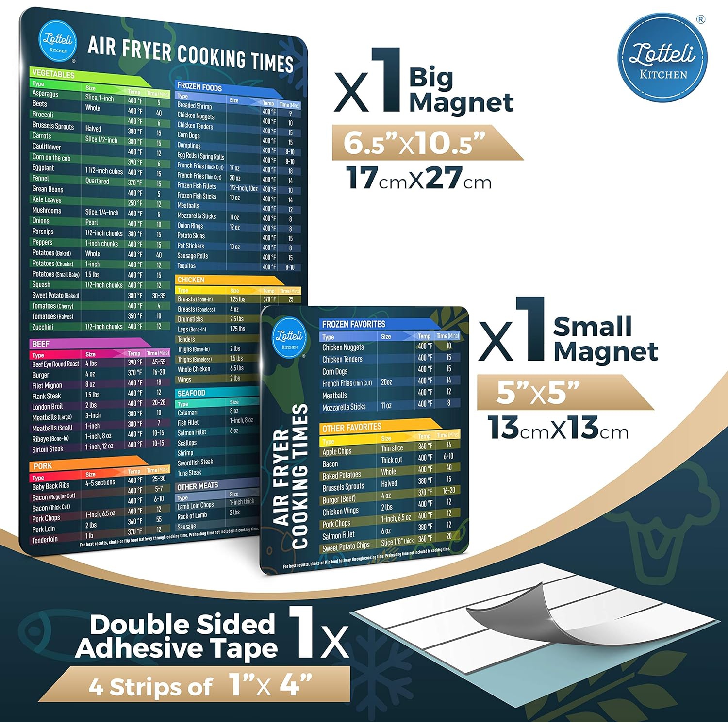 Air Fryer Magnetic Cheat Sheet Set, Air Fryer Accessories Cook Times, Airfryer Accessory Magnet Sheet Quick Reference Guide for Cooking and Frying