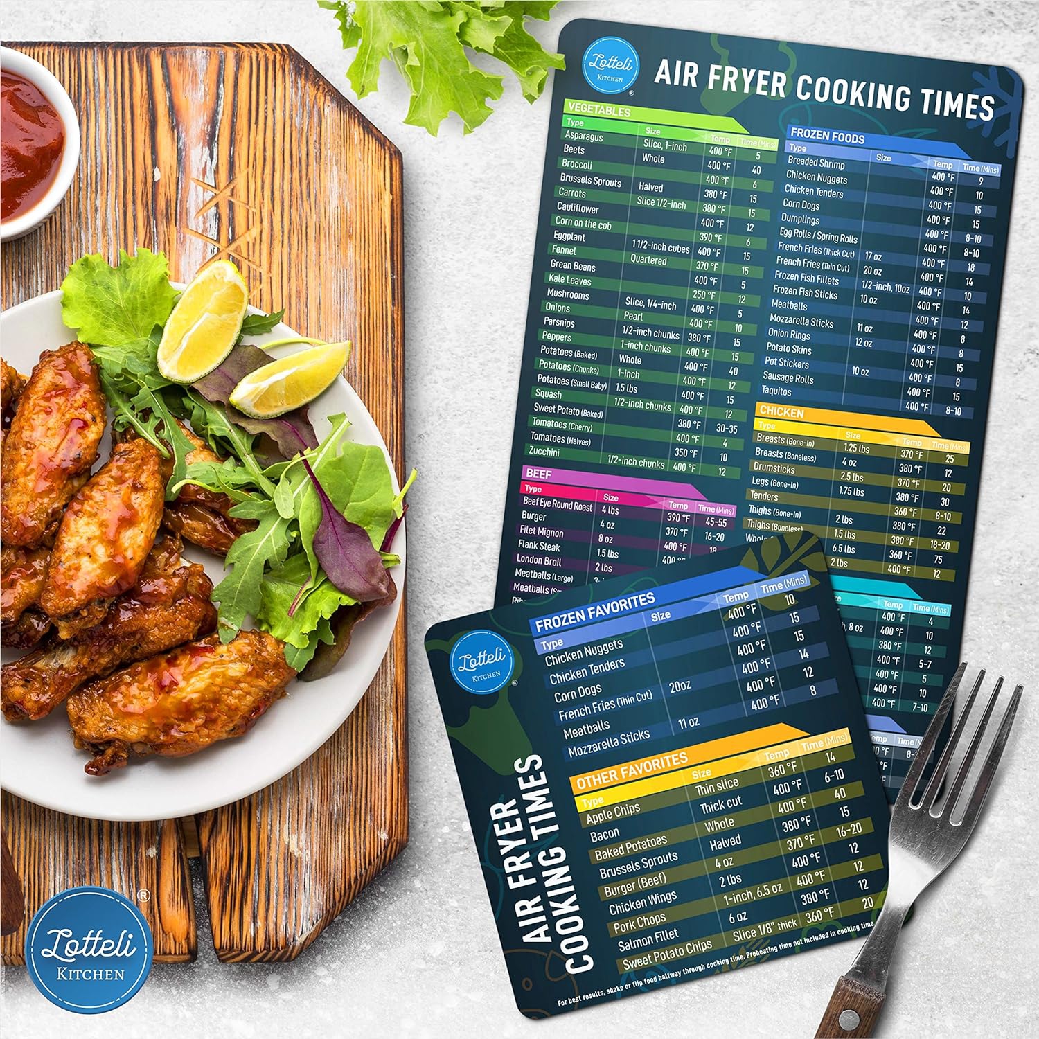 Air Fryer Magnetic Cheat Sheet Set, Air Fryer Accessories Cook Times, Airfryer Accessory Magnet Sheet Quick Reference Guide for Cooking and Frying