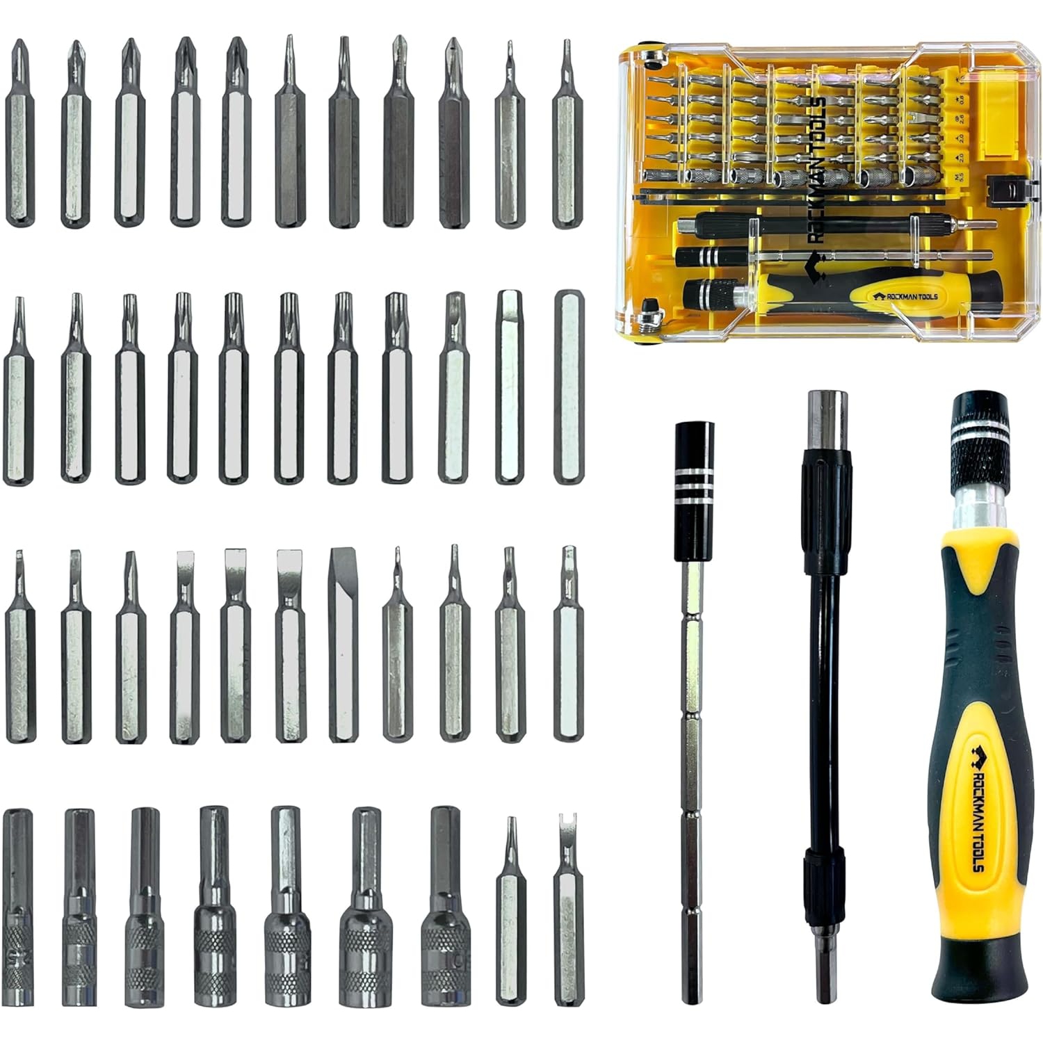 Rockman Tools Basics 45 PCS Precision Screwdriver Bit Set- 1PC Precision Bits Driver, 1PC 120mm Precision Magnetic Holder, 1PC 120mm Precision Spring