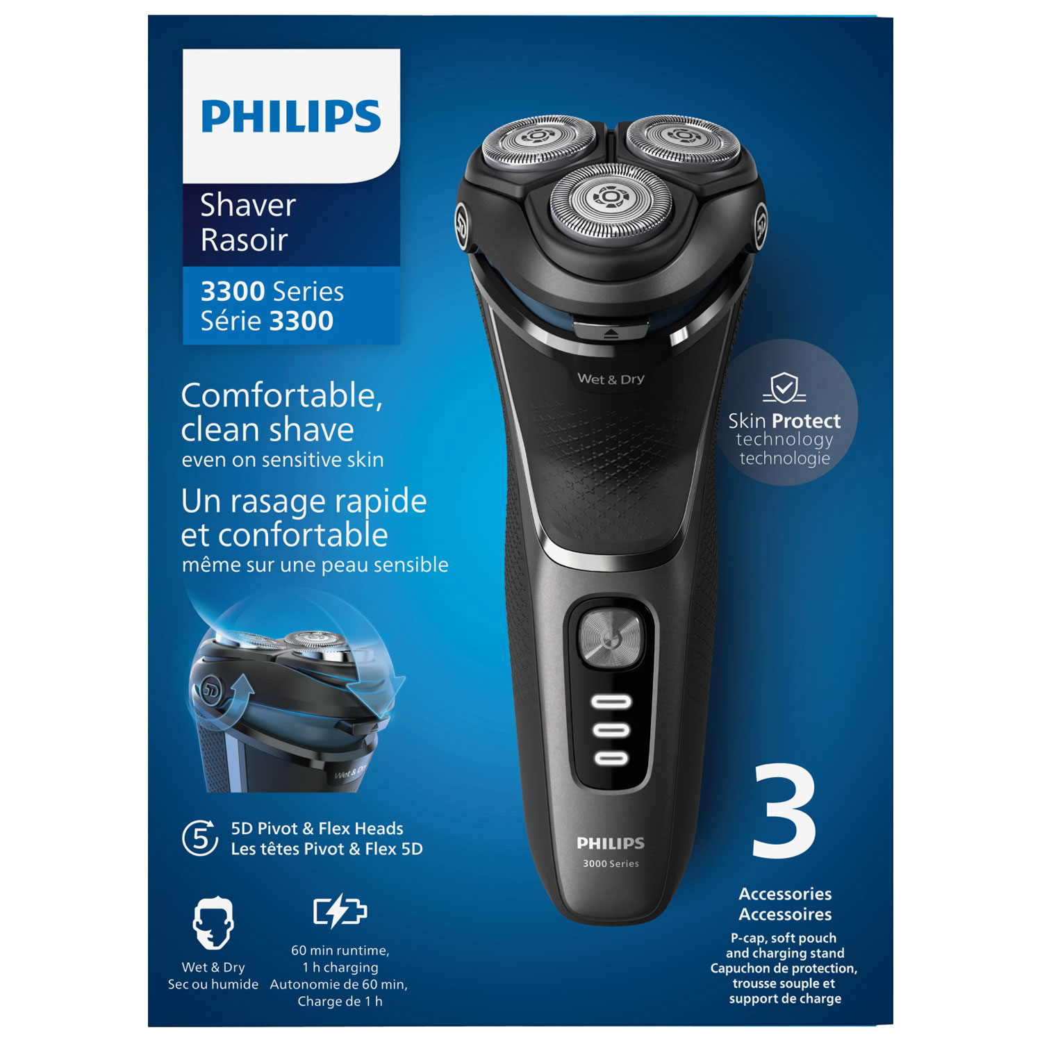 Philips Series 3300 Wet & Dry Electric Shaver - Dark Black