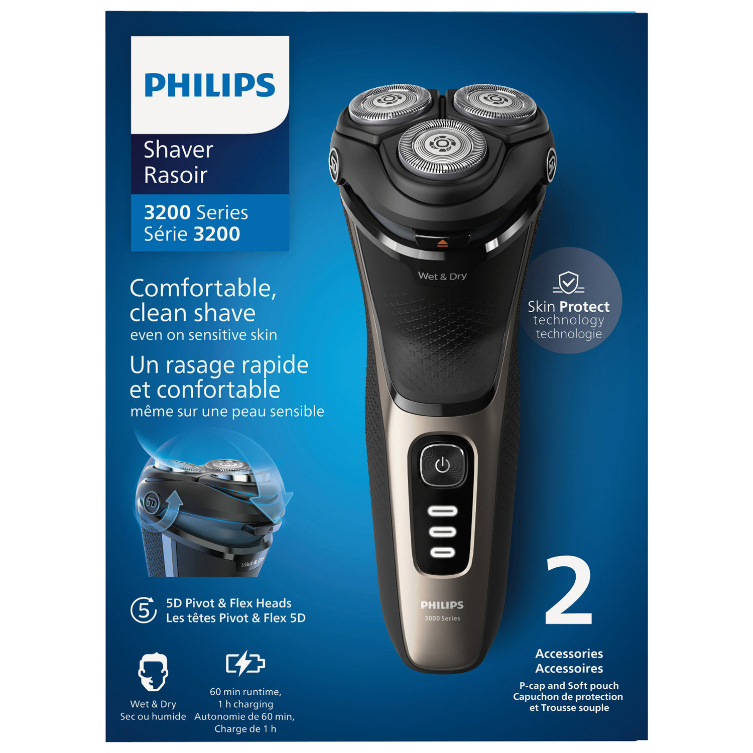 Rasoir rotatif sec/humide série 3200 de Philips - Doré cendré