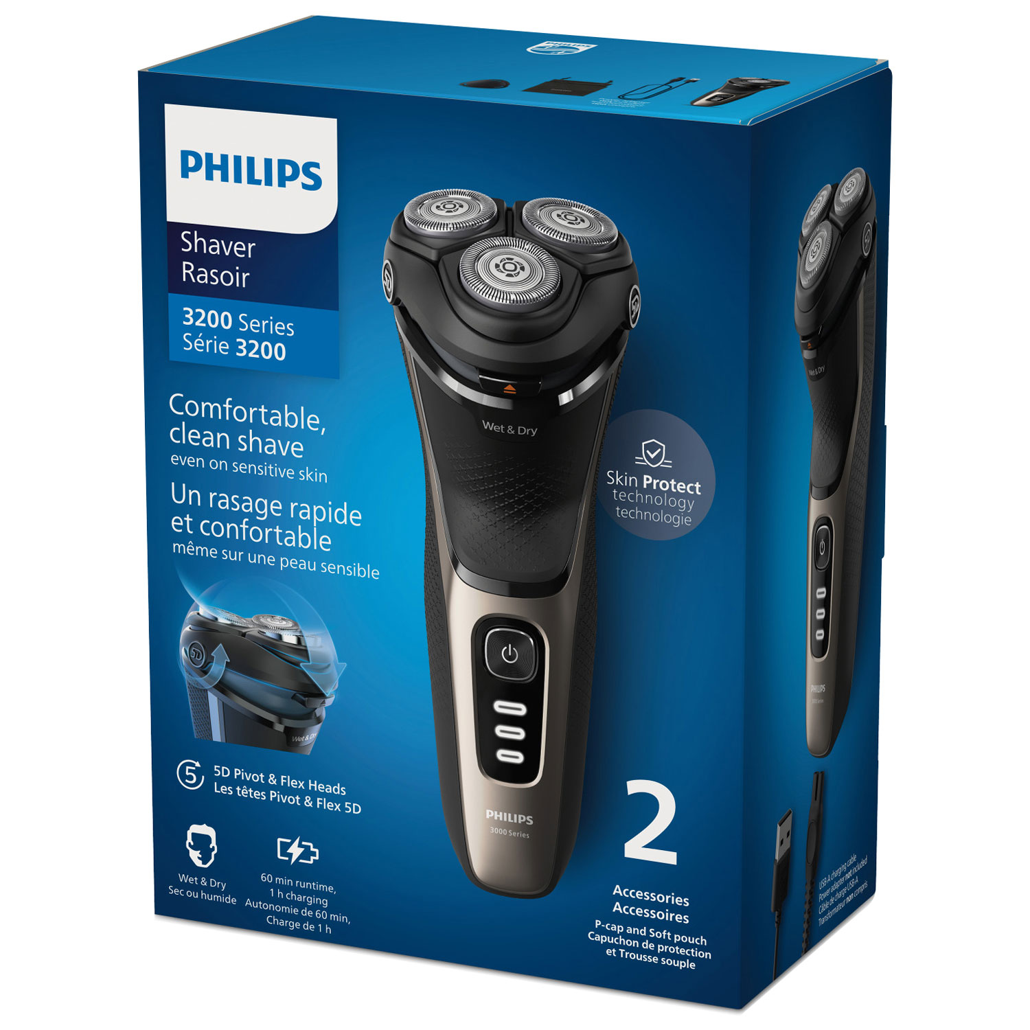 Rasoir rotatif sec/humide série 3200 de Philips - Doré cendré