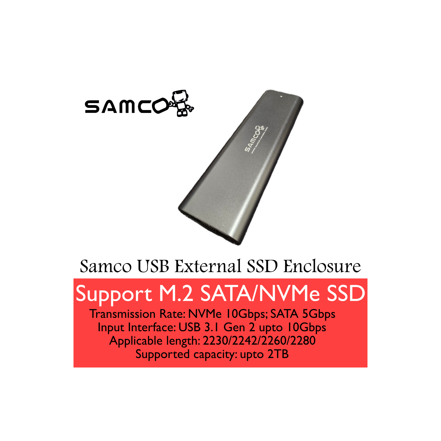 Samco M2 NVMe/SATA USB 3.1 External SSD Enclosure